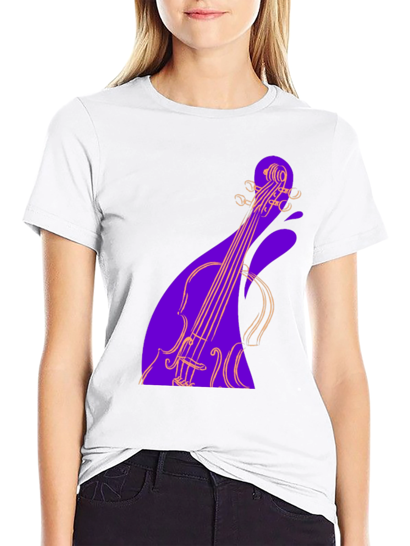 Black Abstract Violin Graphic Tee - Black view 9