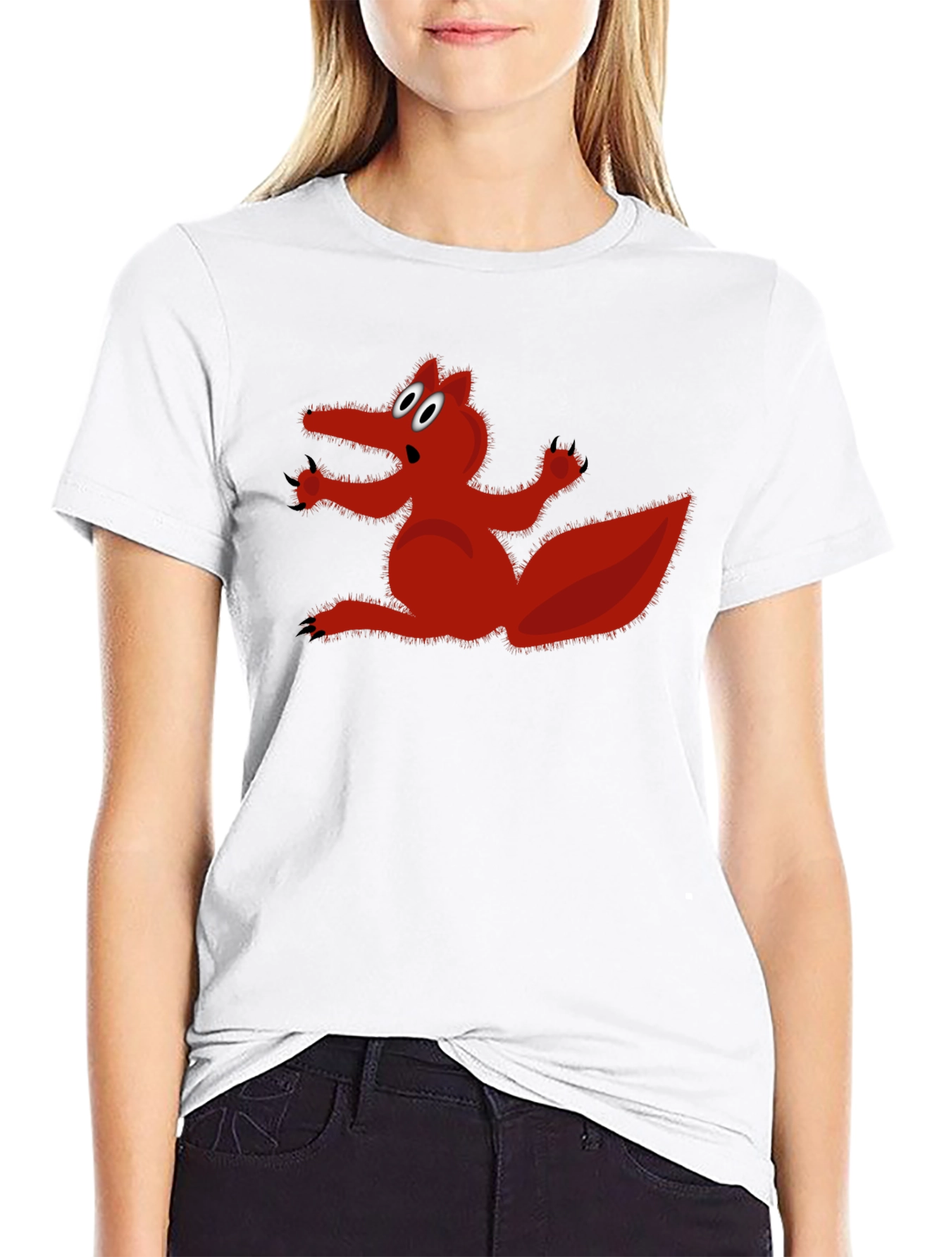 Black Cartoon Fox Graphic Tee - Black Casual T-Shirt view 9