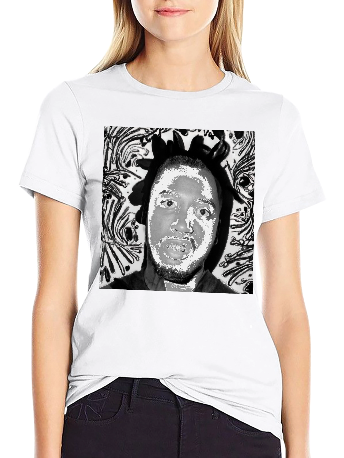 Black Black T-Shirt with Artistic Face Graphic view 9