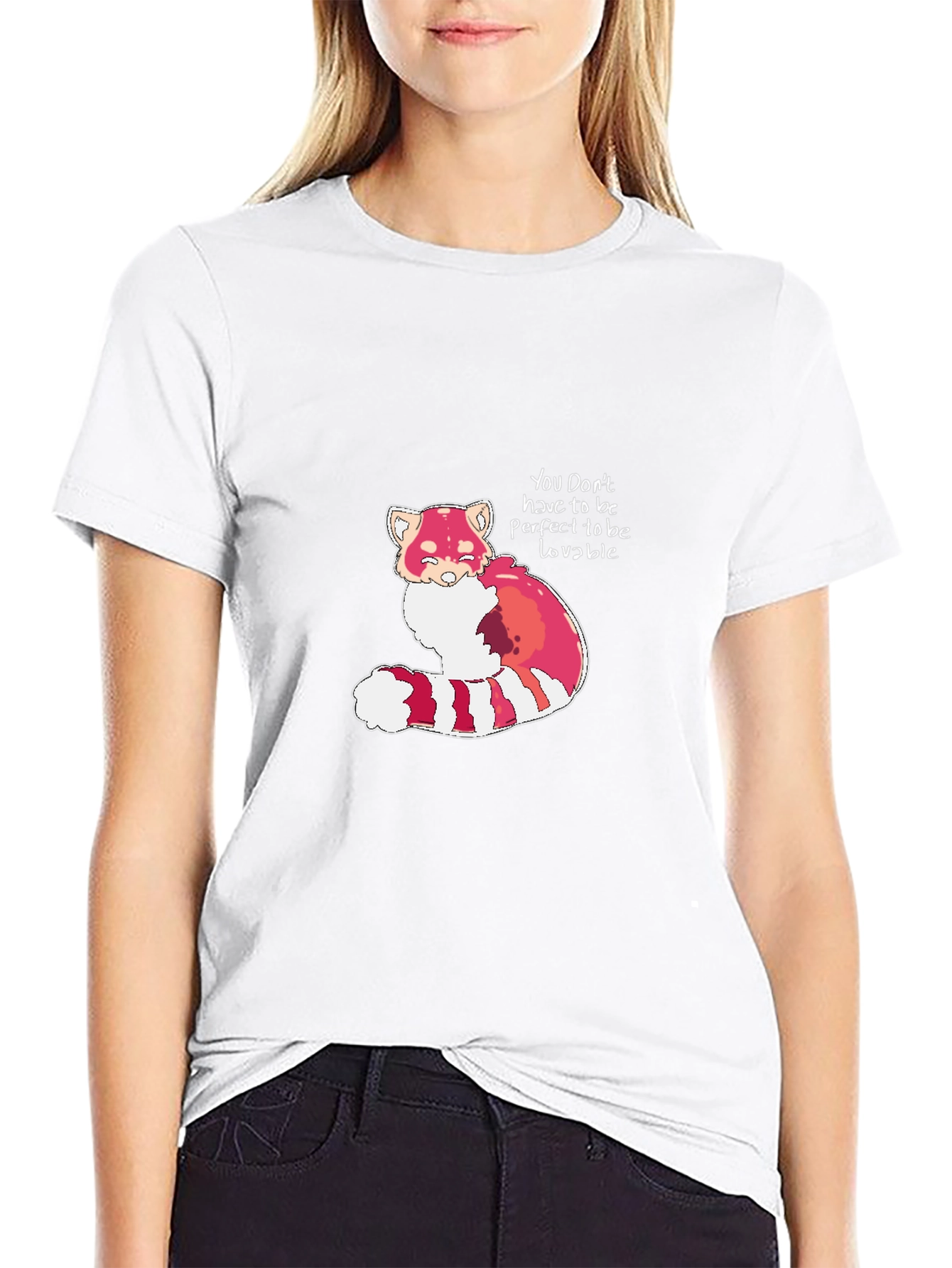 Black Red Panda 'Lovable' Black T-Shirt view 9