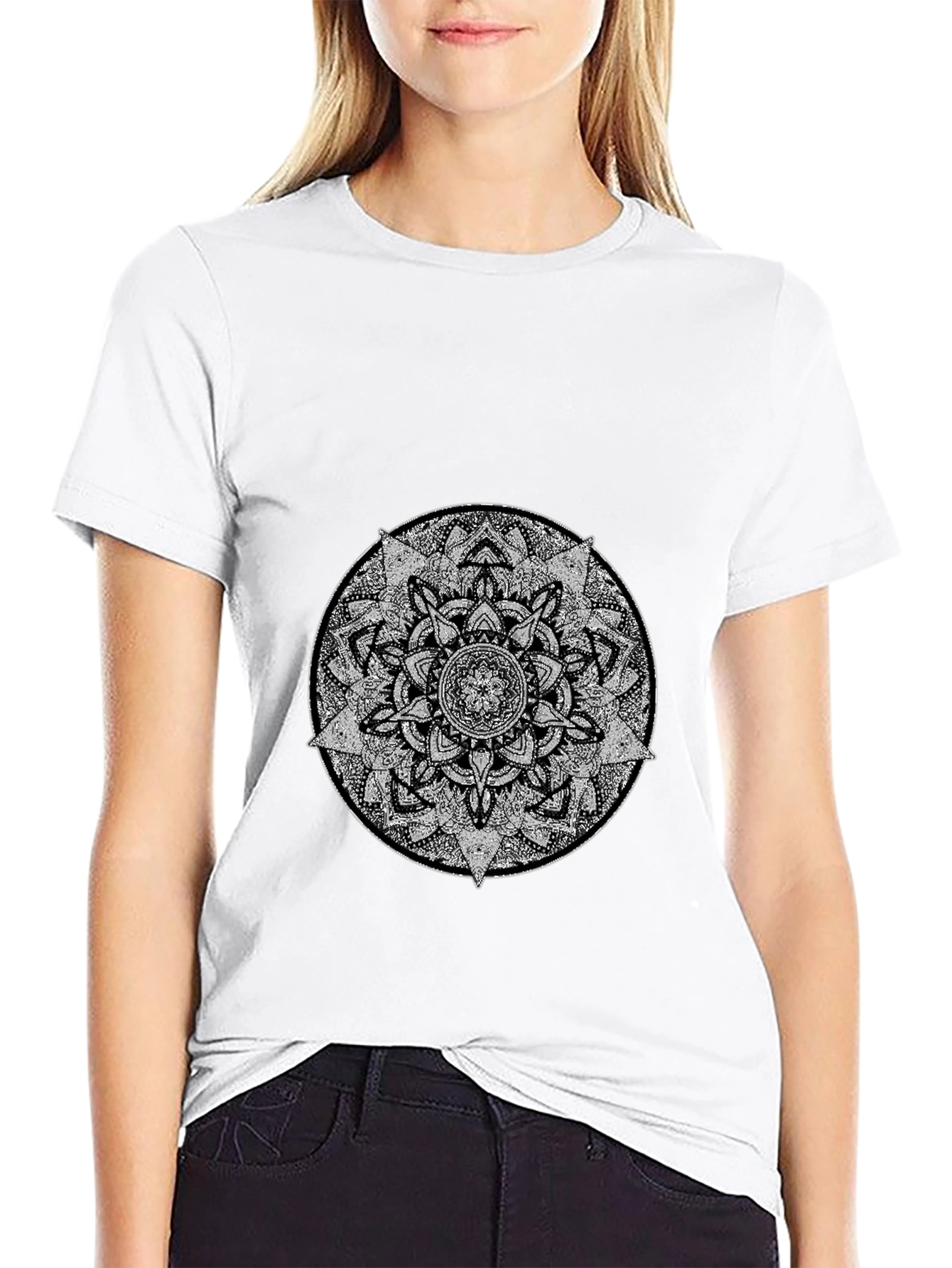 Men's Black T-Shirt with Mandala Graphic - 9