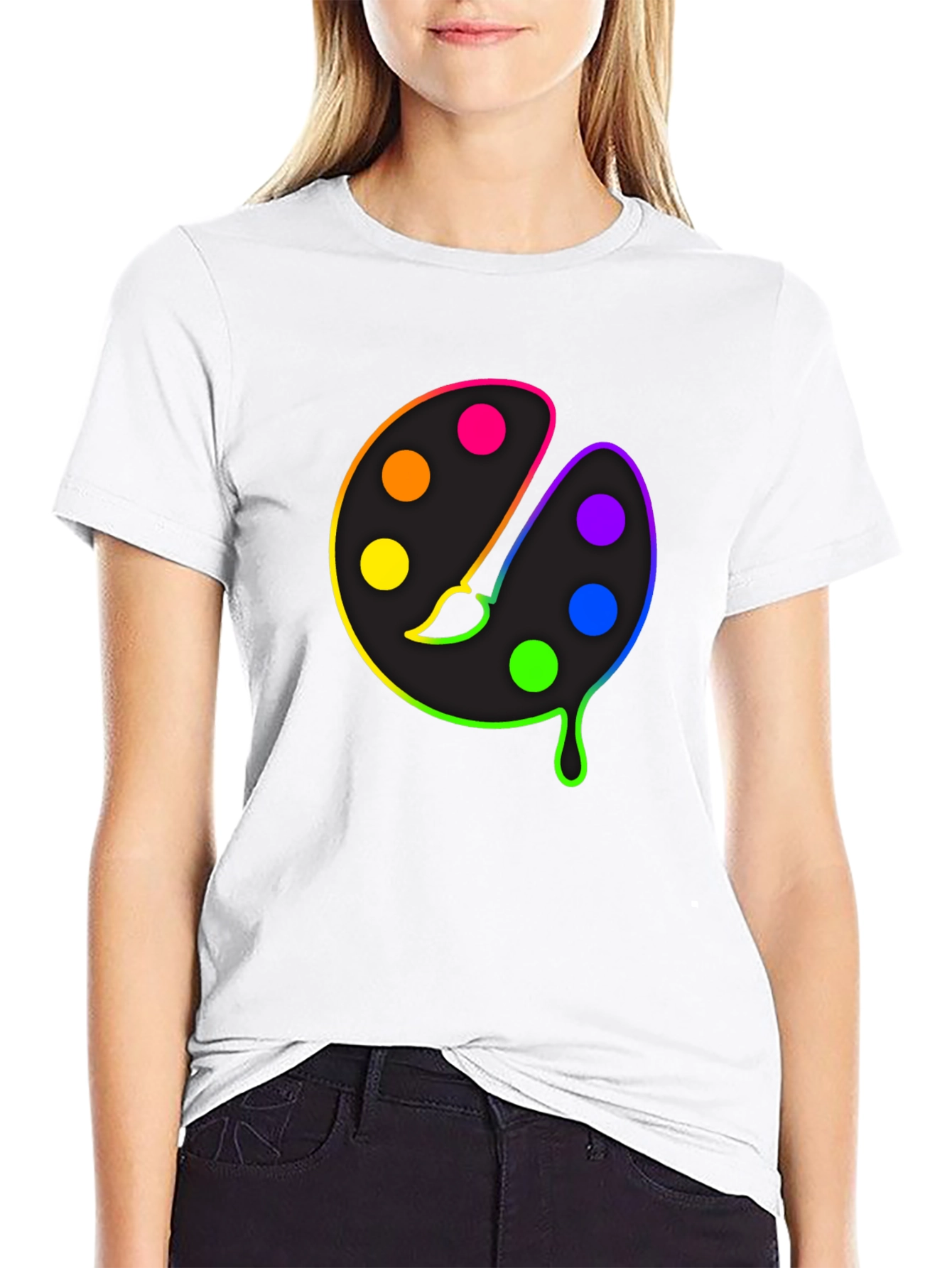 Black Rainbow Paint Palette Graphic Tee - Artist T-Shirt view 9