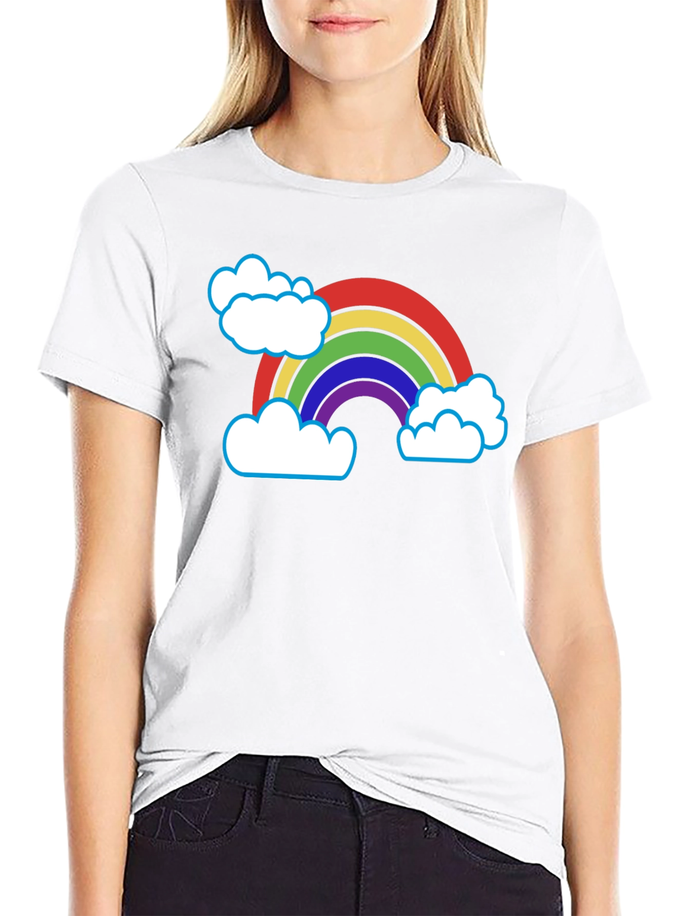 Black Rainbow & Clouds Graphic T-Shirt - Black Cotton Blend view 9