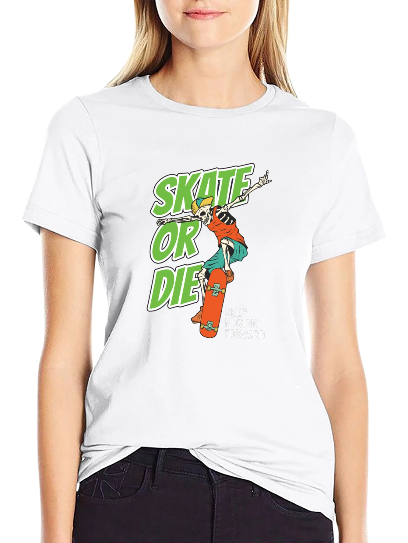 Black Skate or Die Graphic Tee - Cool Skateboarder Skeleton T-Shirt view 9