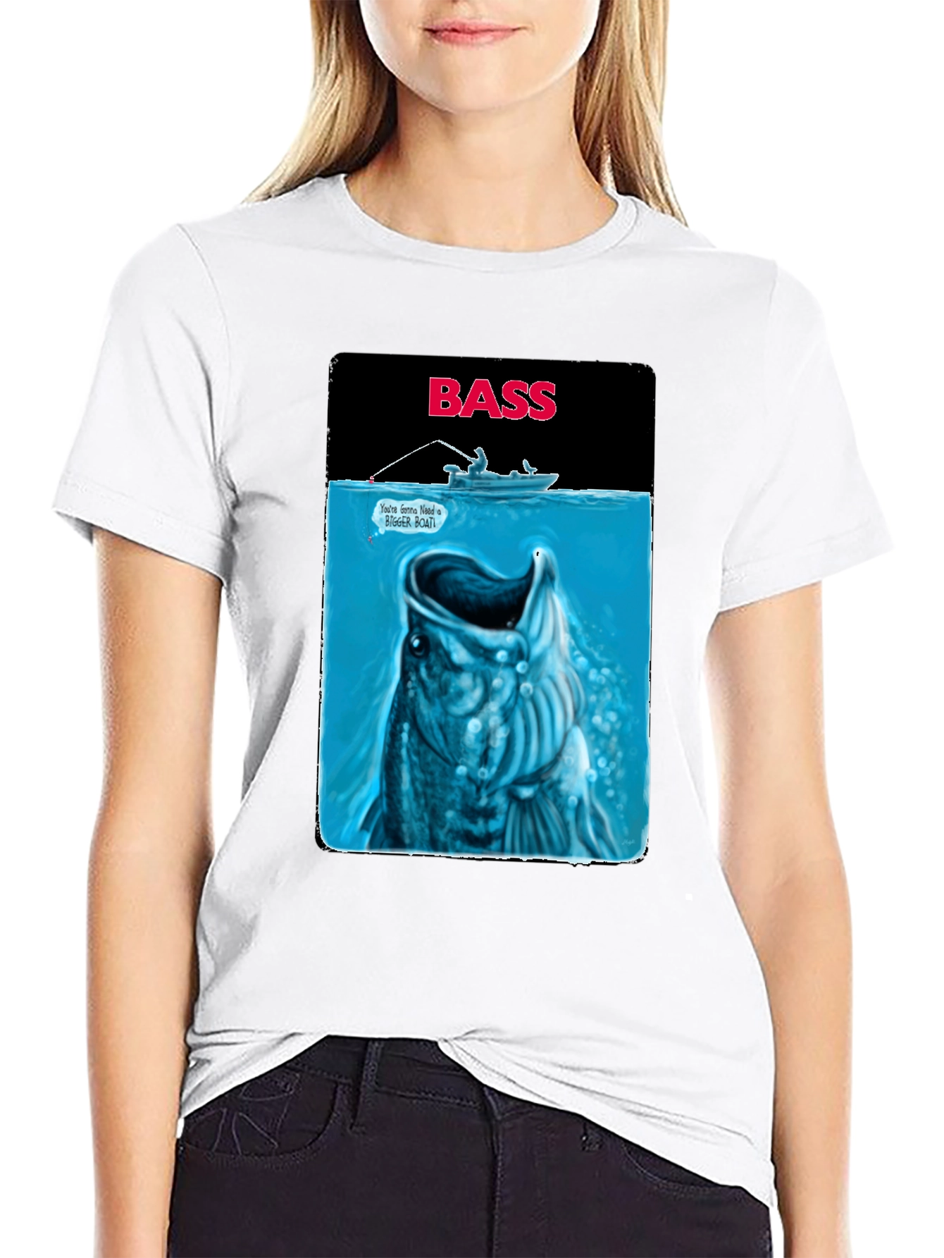 Black Bass Fishing Graphic T-Shirt - Jaws Parody view 9