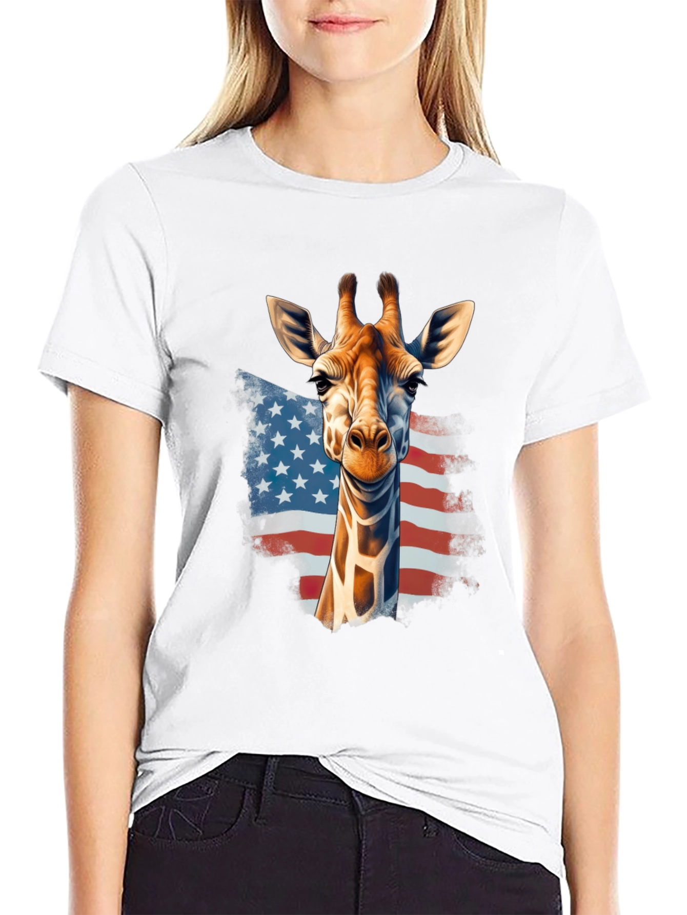 Black Giraffe USA Flag Graphic T-Shirt view 9