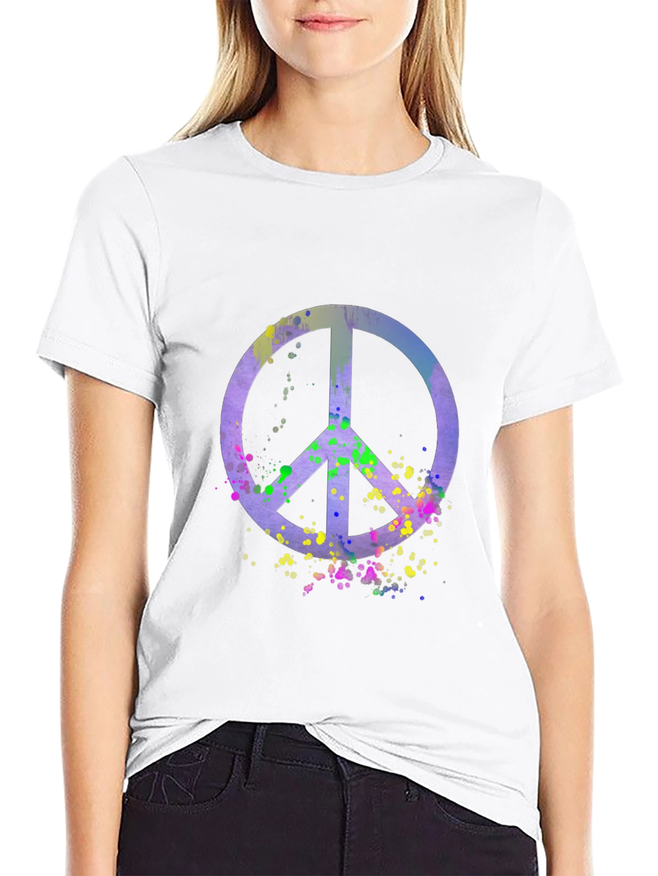 Black Peace Sign Watercolor Graphic Tee - Black view 9