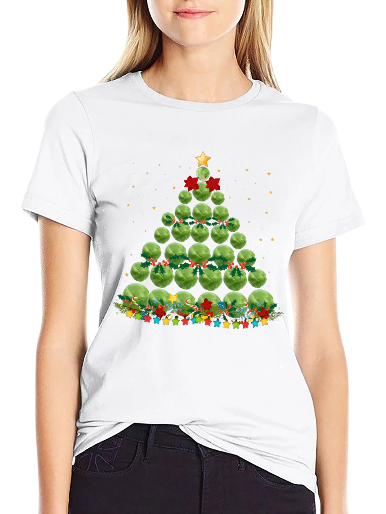 Black Brussels Sprouts Christmas Tree Holiday T-Shirt view 9