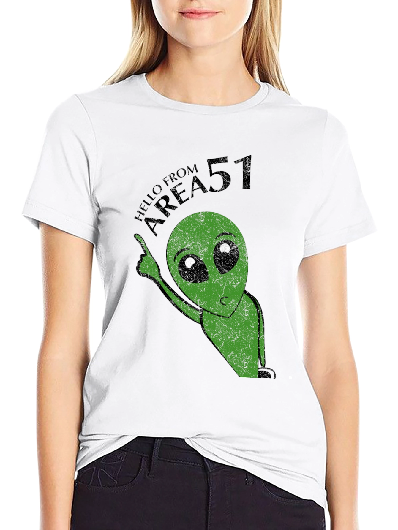 Black Area 51 Alien Graphic Print Black T-Shirt view 9