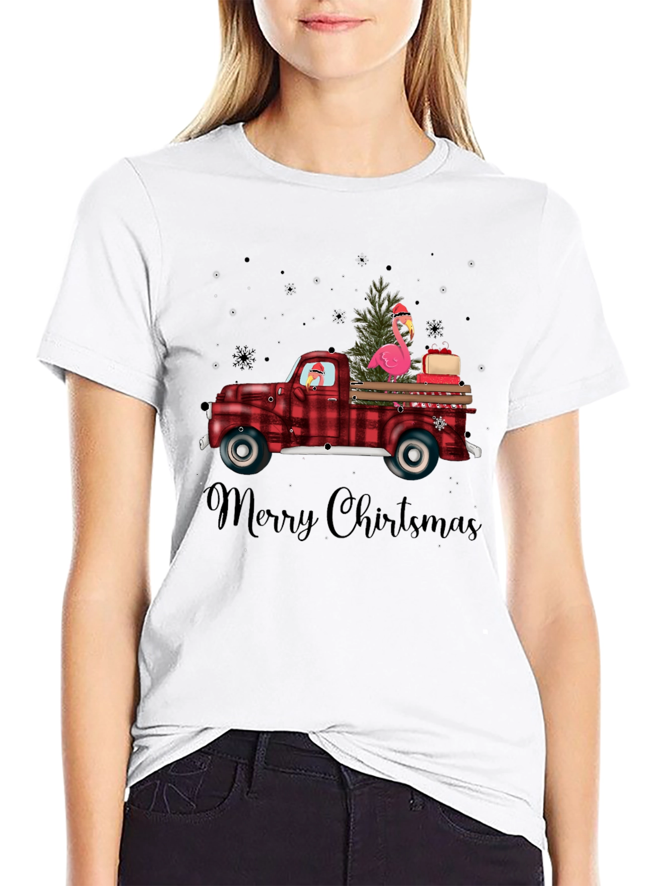 Black Christmas Flamingo Truck Tee view 9