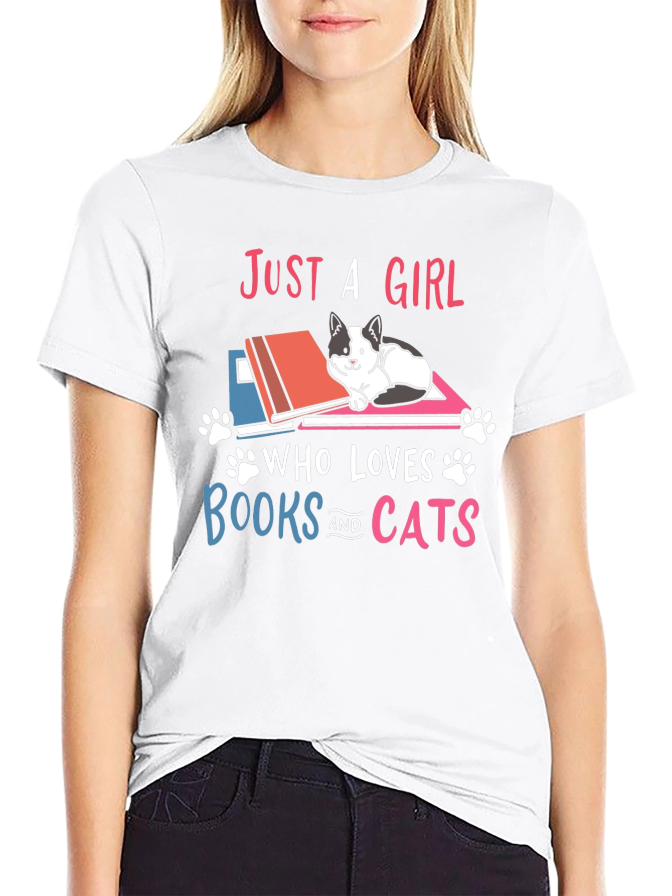 Black Just A Girl Who Loves Books and Cats T-Shirt view 9