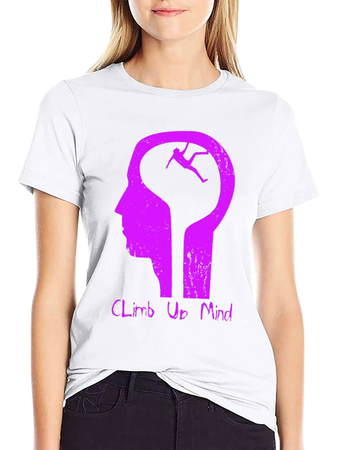 Black Climb Up Mind Graphic Tee - Black Cotton Blend view 9
