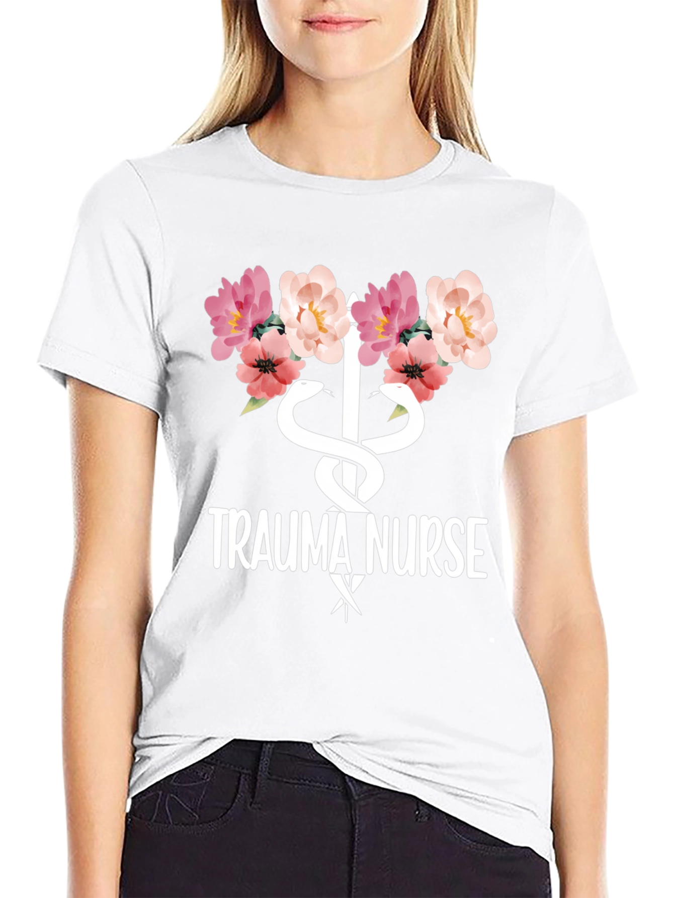 Black Trauma Nurse Floral Graphic Tee - Medical Apparel view 9