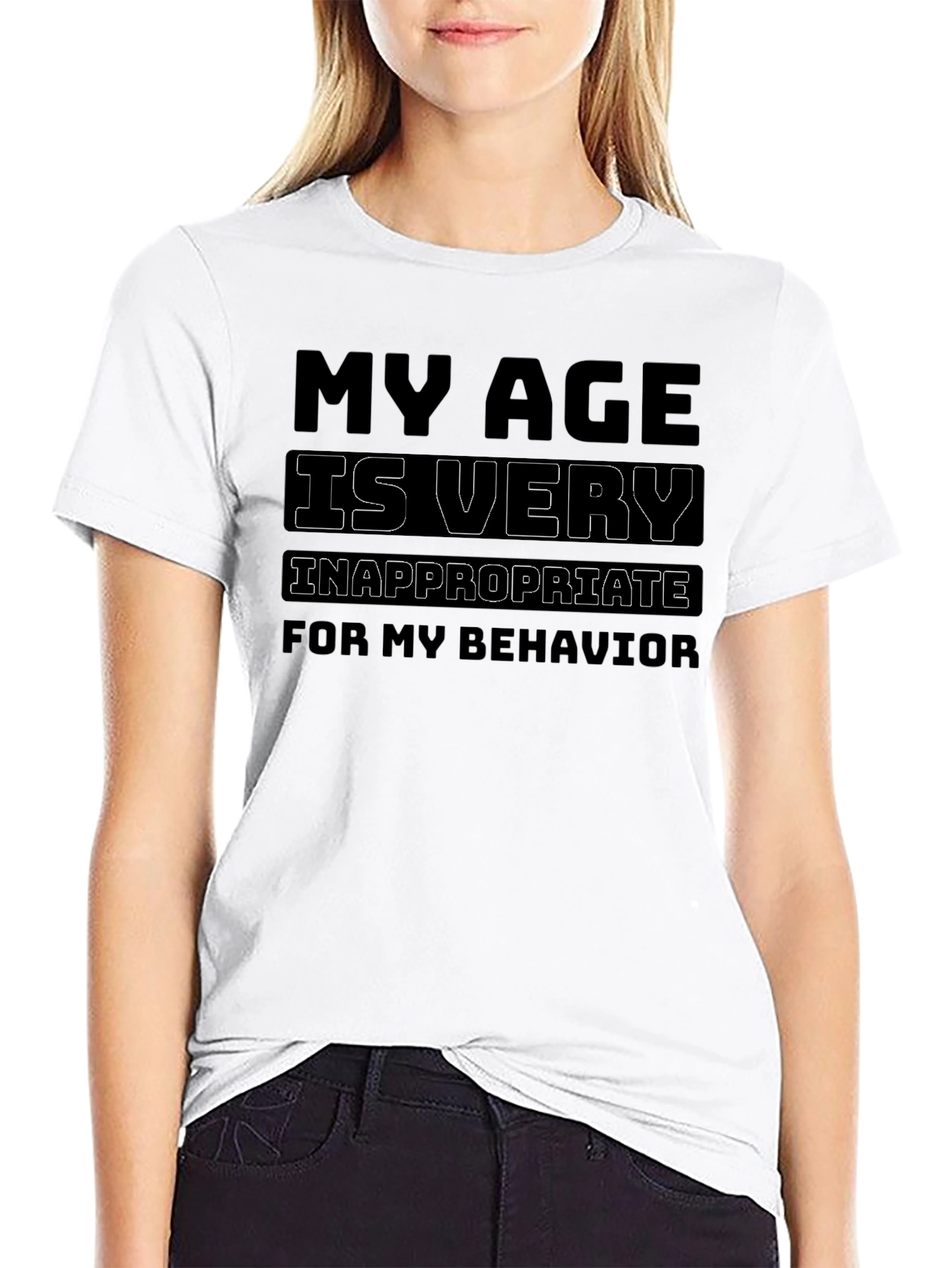 Black Funny "My Age is Very Inappropriate" Graphic T-Shirt view 9