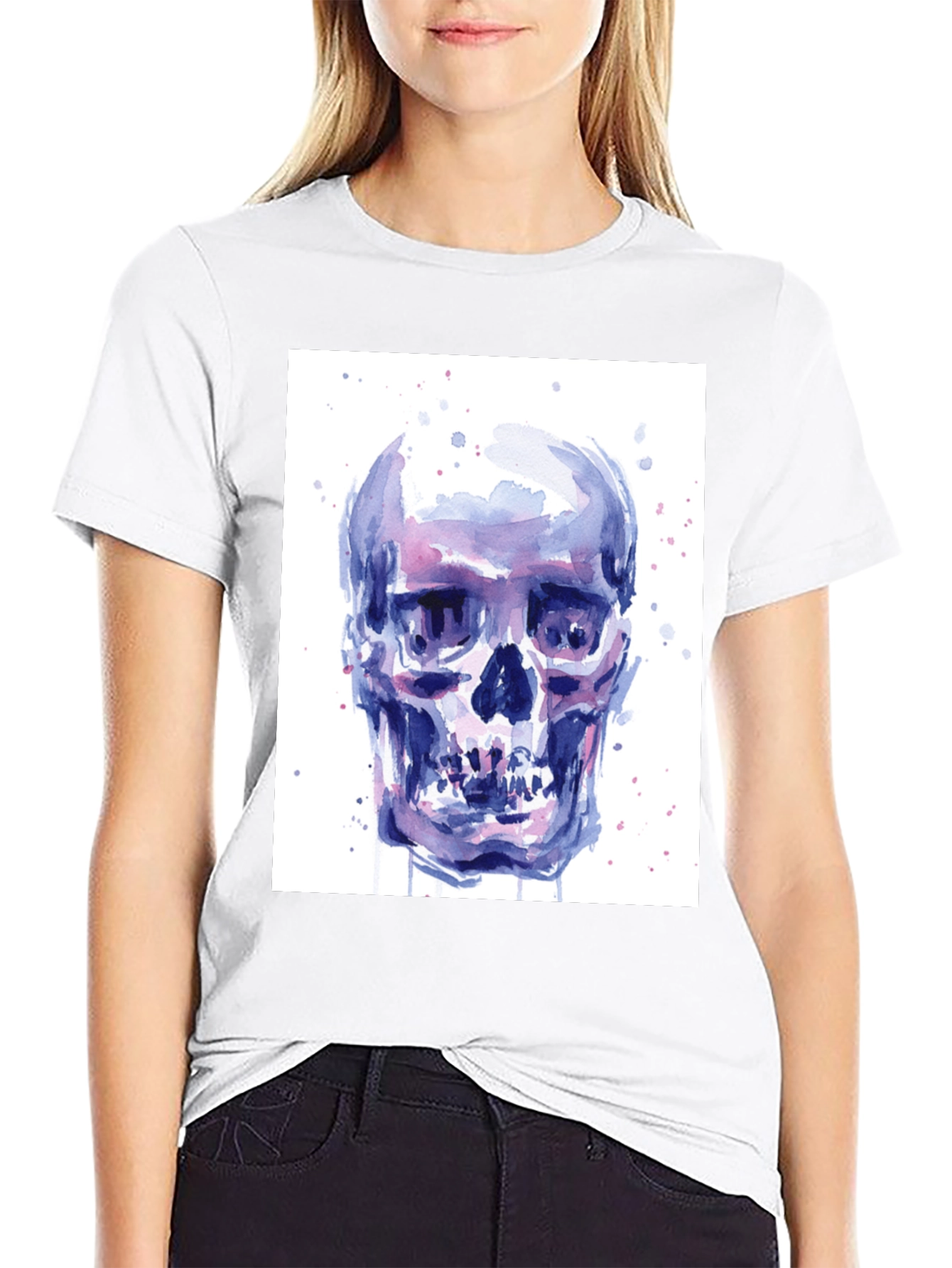 Black Watercolor Skull Graphic Tee - Artistic Print view 9
