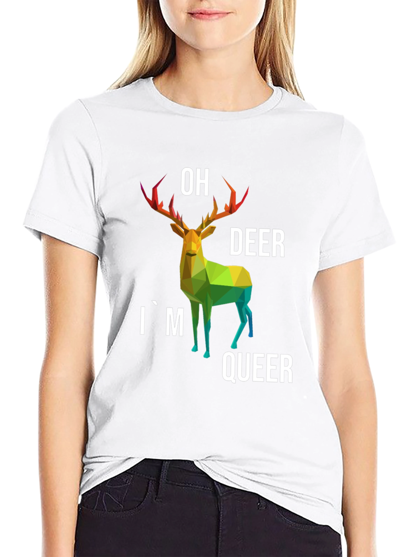 Black Oh Deer I'm Queer Black T-Shirt view 9