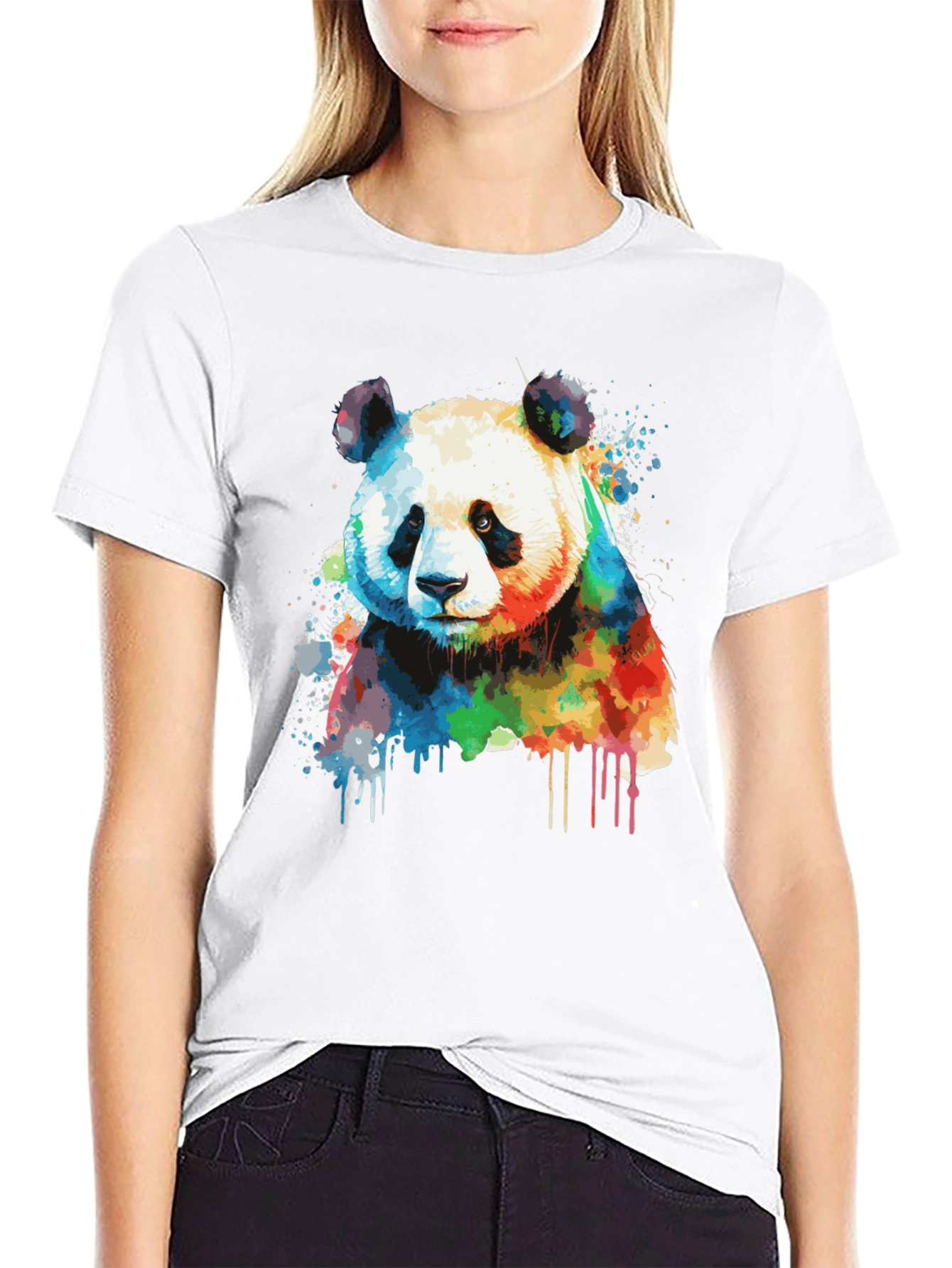 Black Watercolor Panda Bear T-Shirt - Unique Graphic Tee view 9