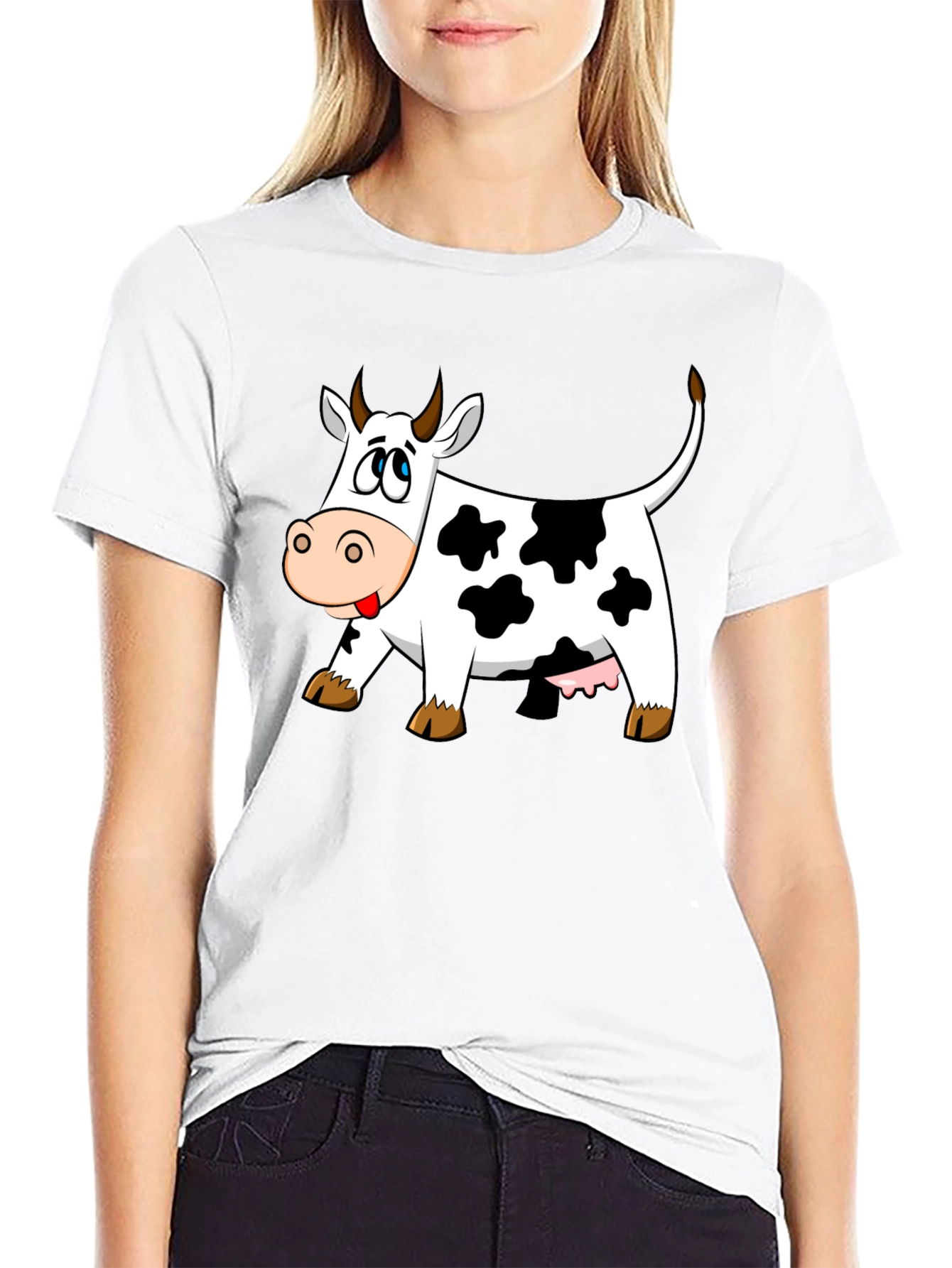 Black Cartoon Cow Graphic Tee - Black view 9