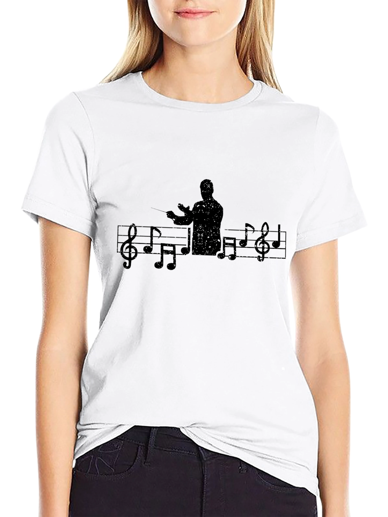 Black Conductor Music Notes Graphic T-Shirt - Black view 9