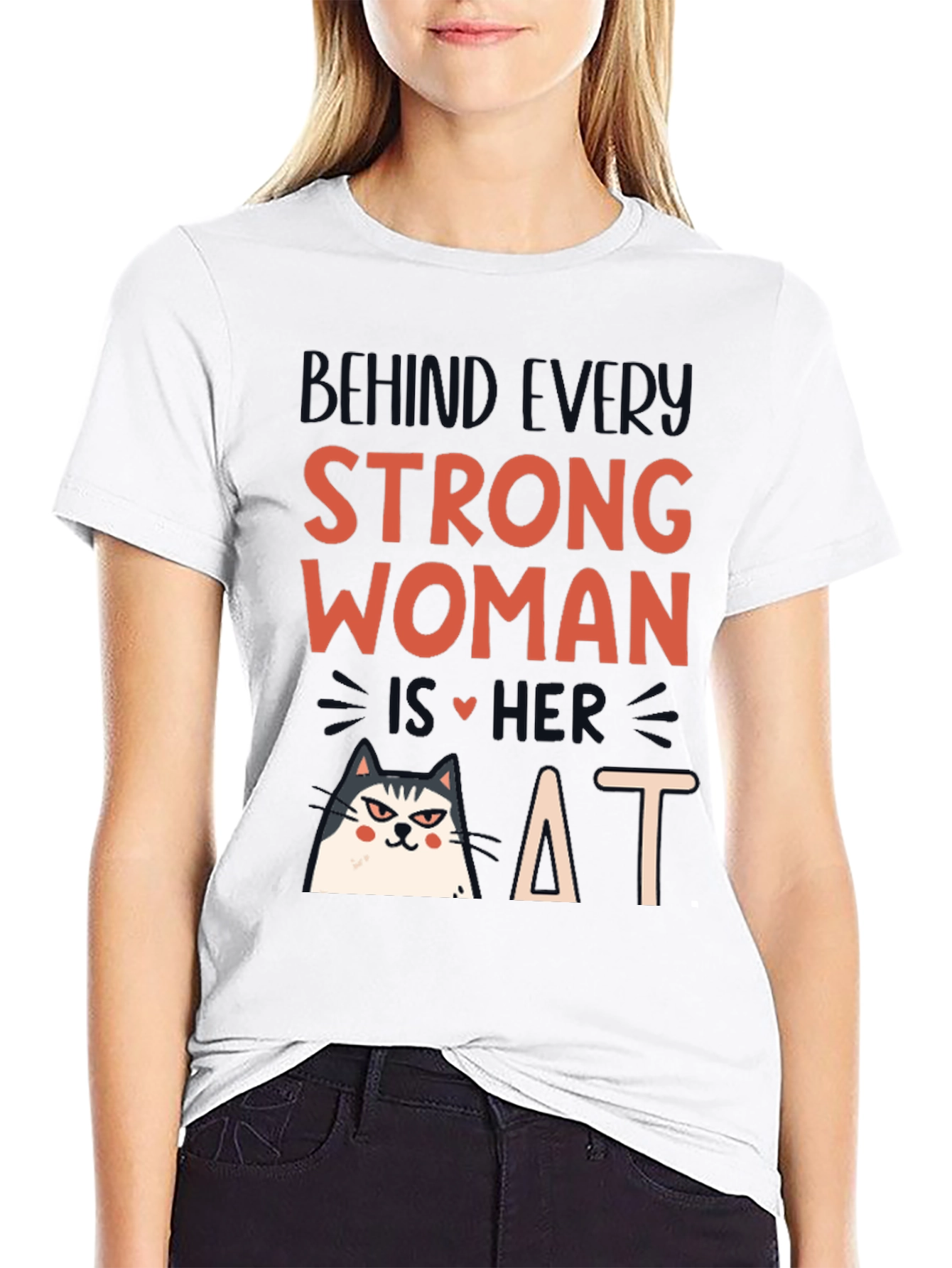 Black Strong Woman Cat T-Shirt view 9