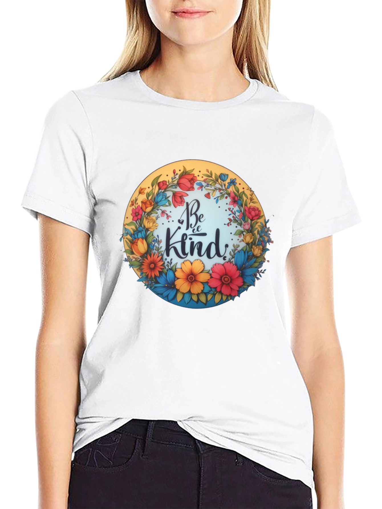 Black Be Kind Floral Wreath Graphic Tee - Black view 9