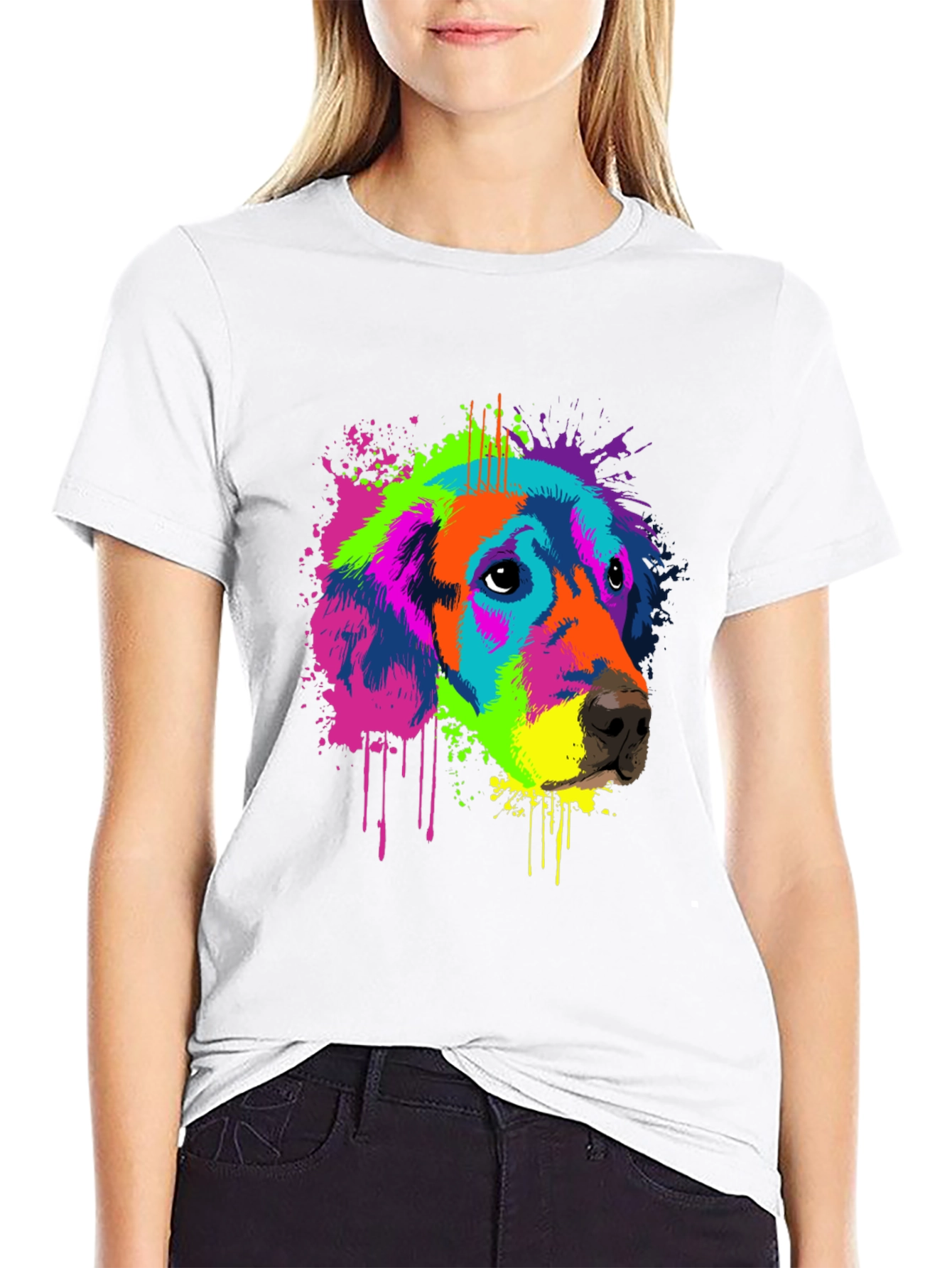 Black Vibrant Dog Graphic Tee - Men's Black T-Shirt view 9