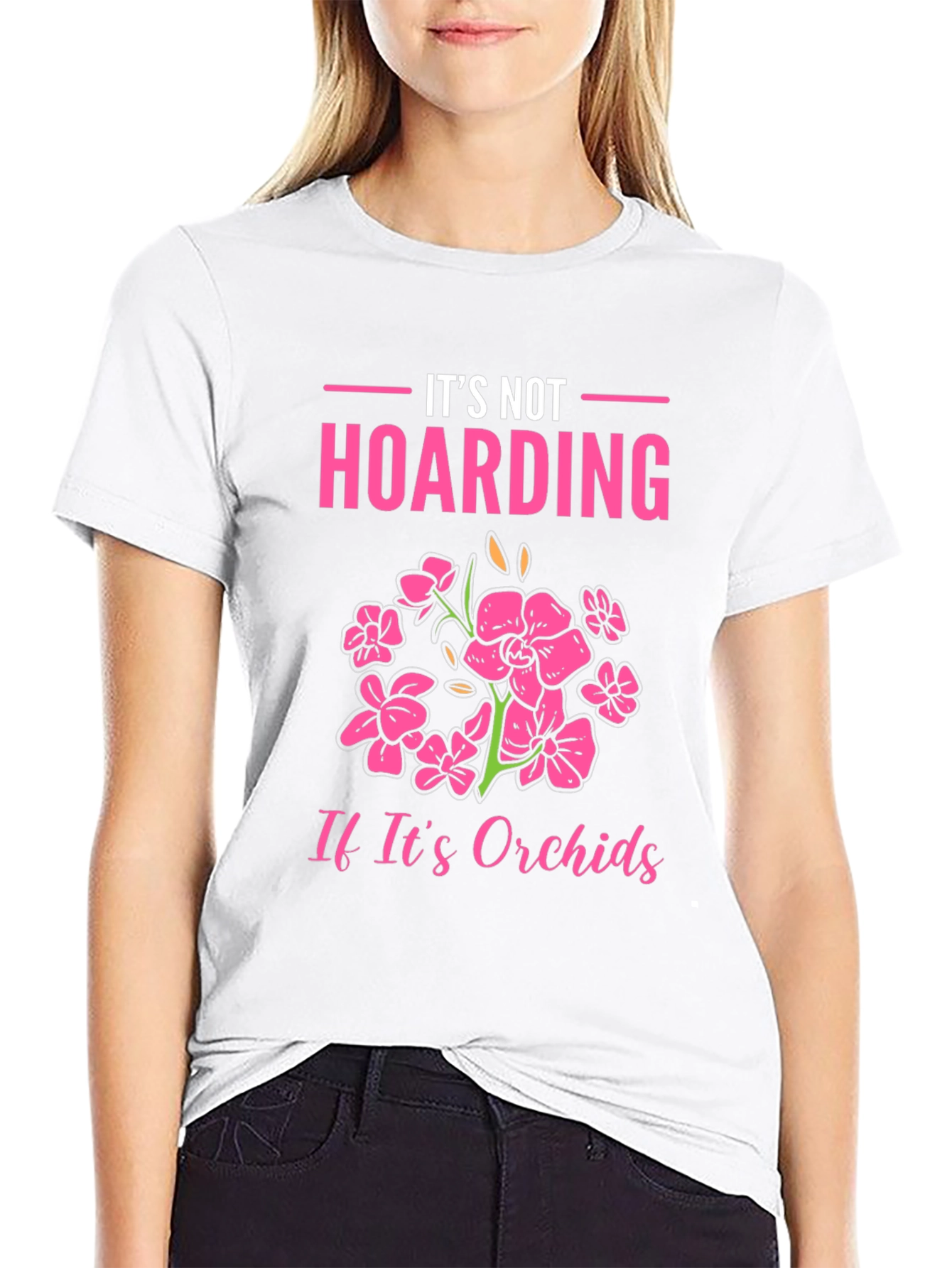 Black It's Not Hoarding Orchids T-Shirt view 9