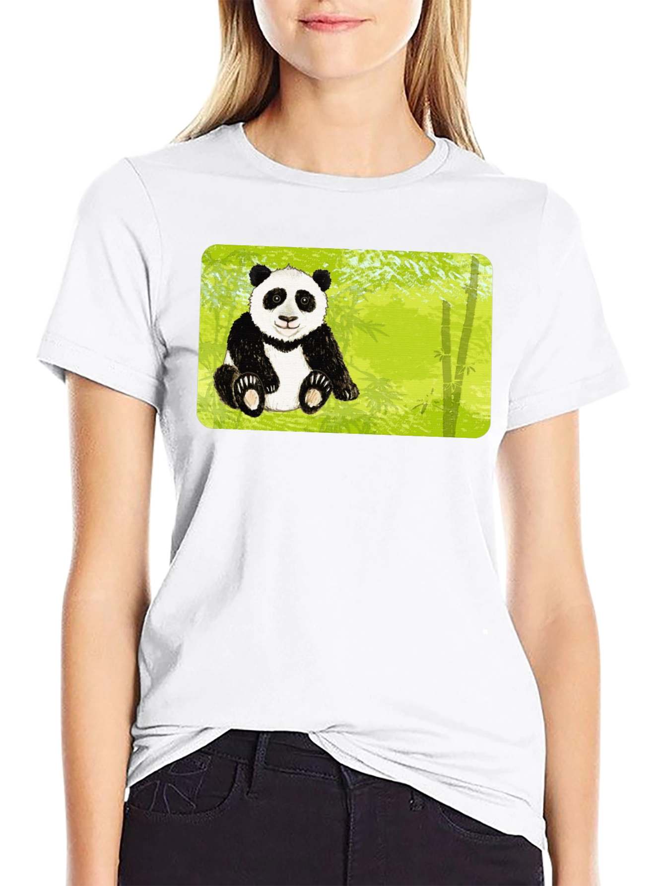 Black Cute Panda Bear Bamboo Forest Black T-Shirt view 9