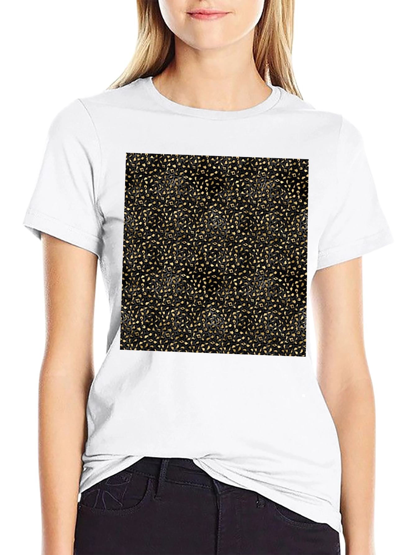 Black Elegant Gold Pattern Black T-Shirt view 9