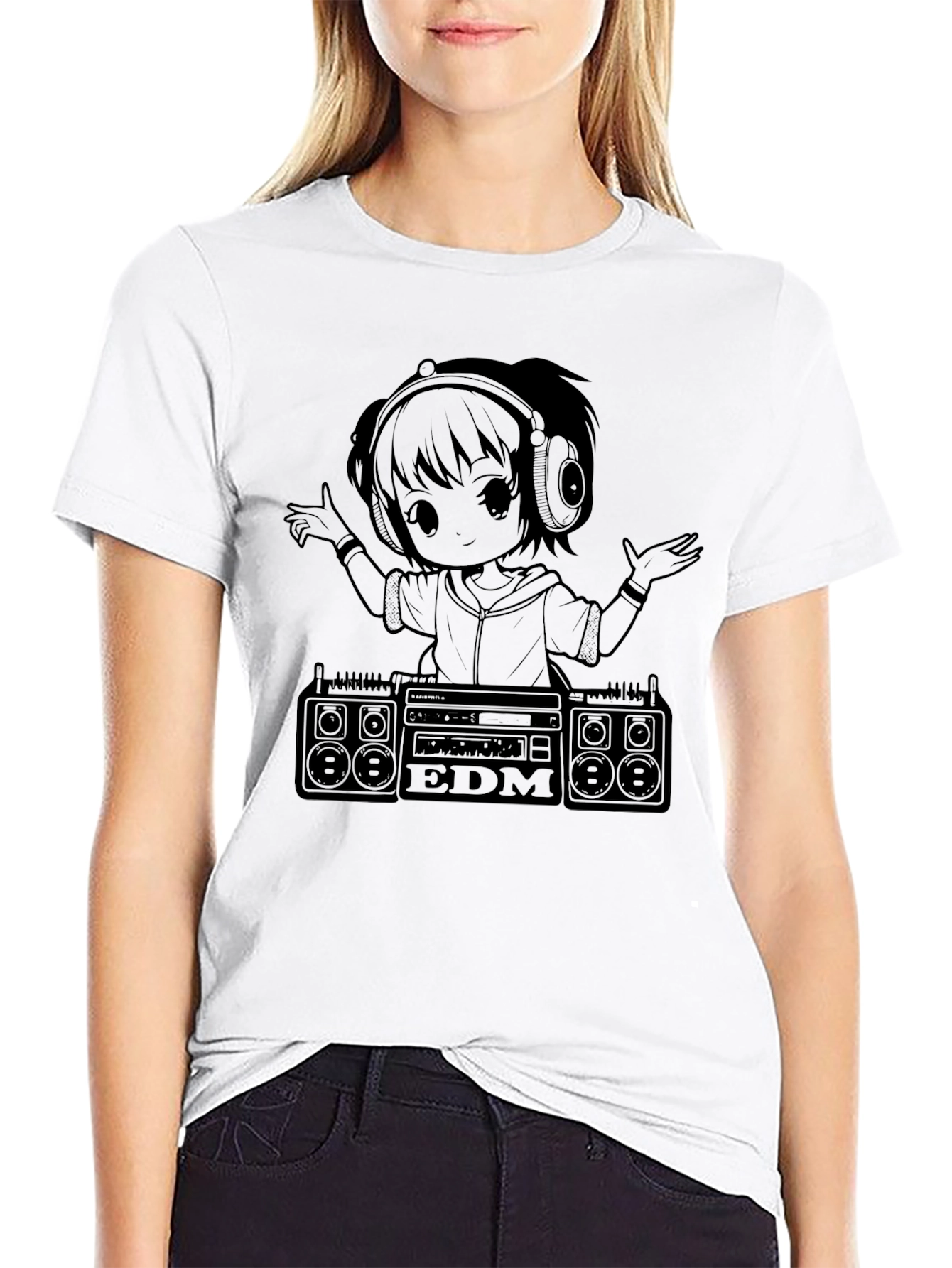 Black EDM Anime Girl DJ Black T-Shirt view 9
