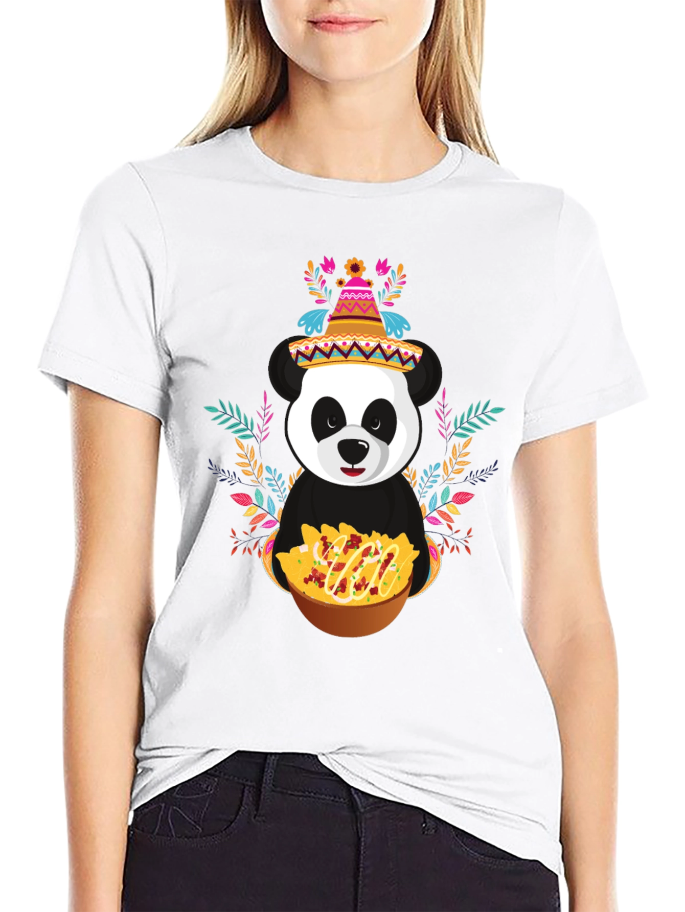 Black Panda Fiesta T-Shirt - Nachos, Sombrero, Colorful view 9