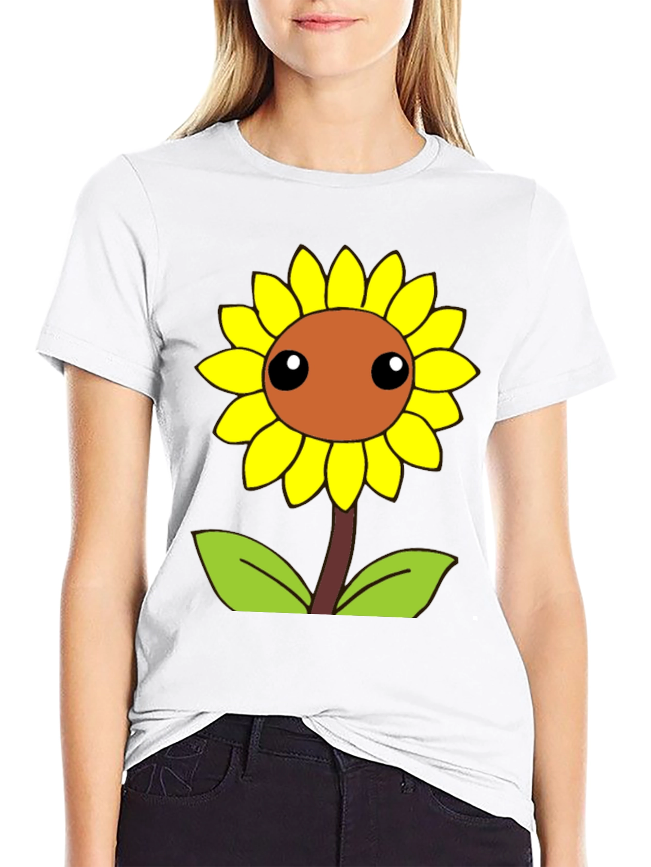 Black Cute Cartoon Sunflower Graphic Black T-Shirt view 9