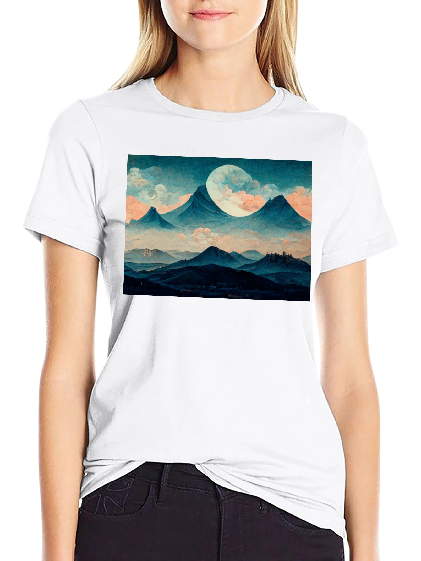 Mountains & Moon Graphic Tee - Black - 9