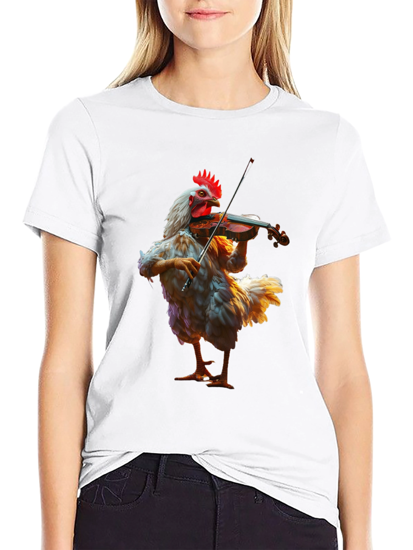 Black Chicken Playing Violin T-Shirt view 9