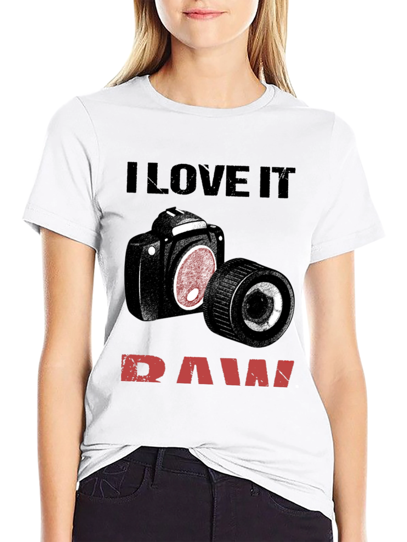 Black I Love It Raw Camera T-Shirt view 9