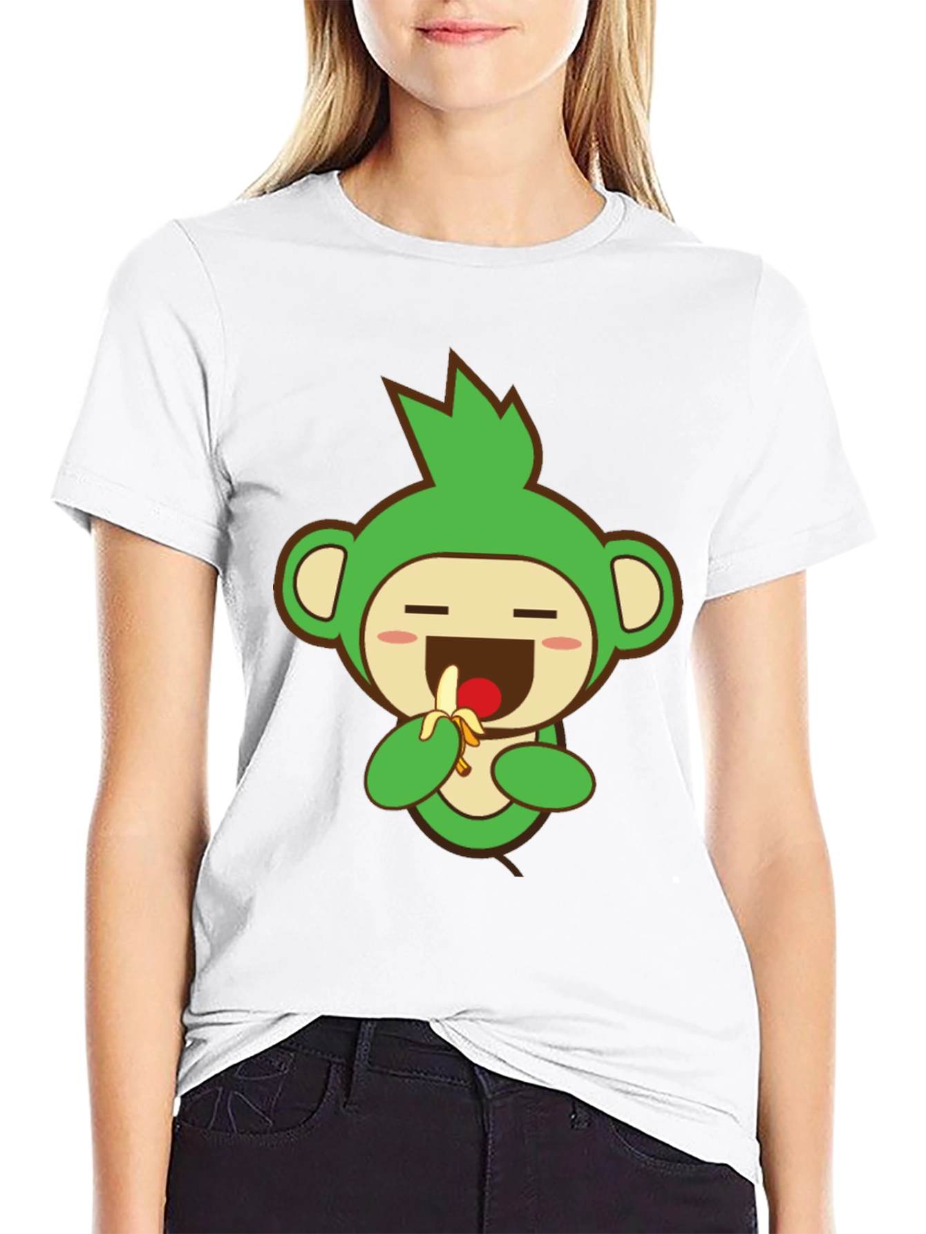 Black Cute Monkey Graphic Tee - Black Cotton Blend view 9