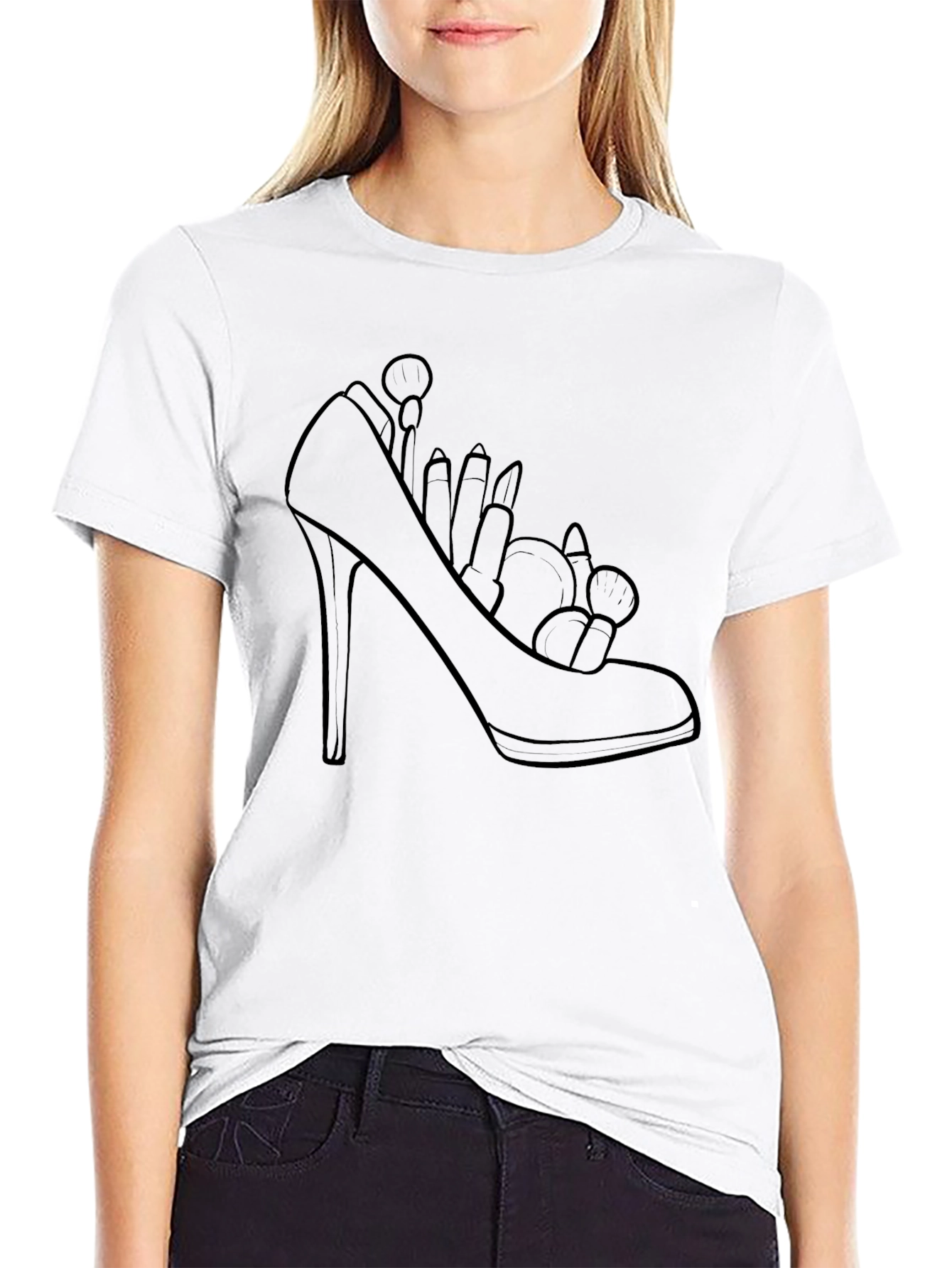 Black High Heel Shoe Makeup T-Shirt view 9