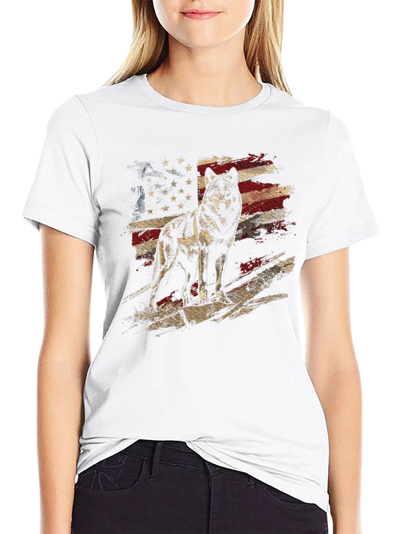 Black Wolf American Flag Graphic Tee - Patriotic Style view 9