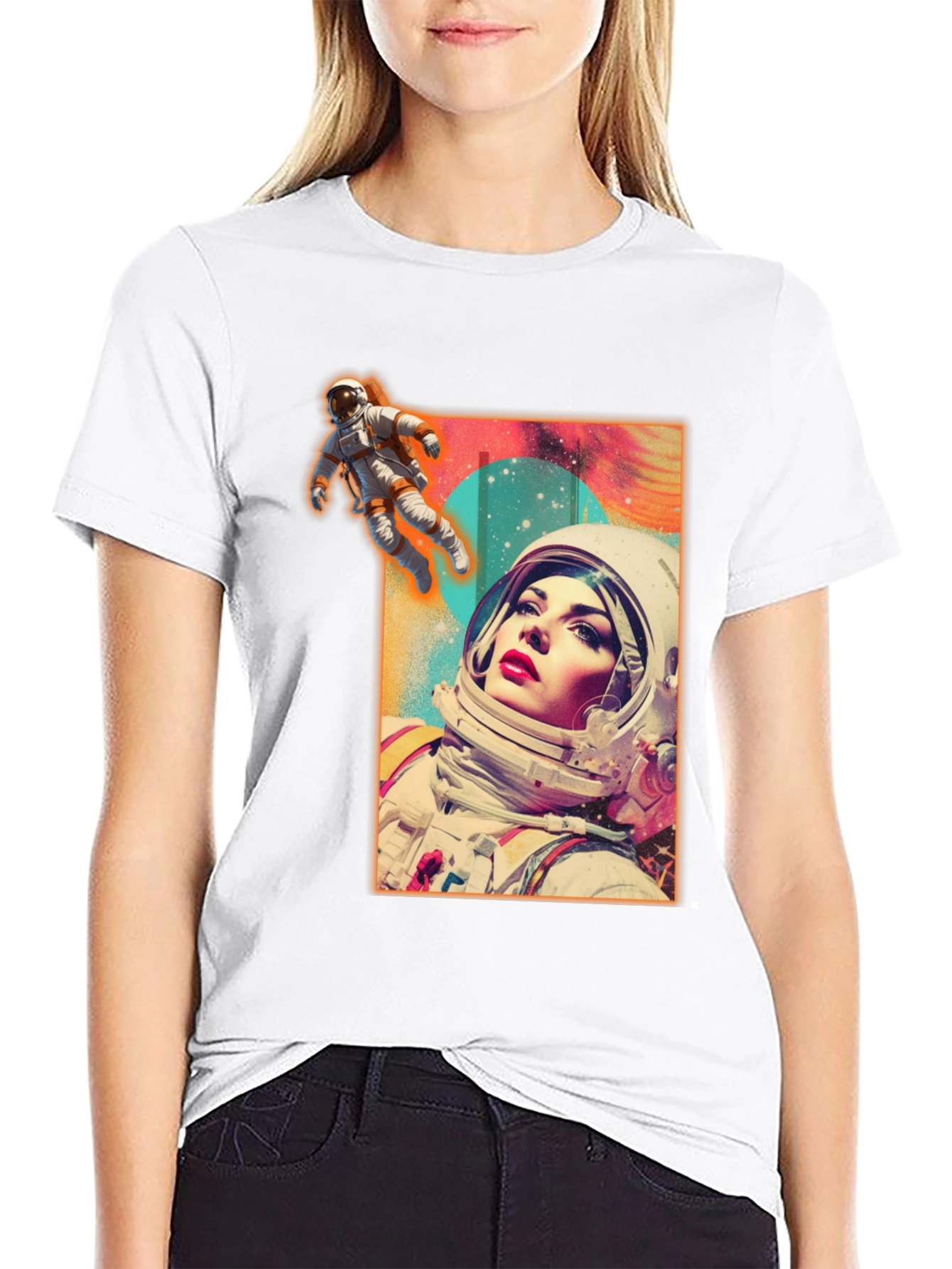 Black Astronaut Woman Graphic Tee - Stylish Space Design view 9