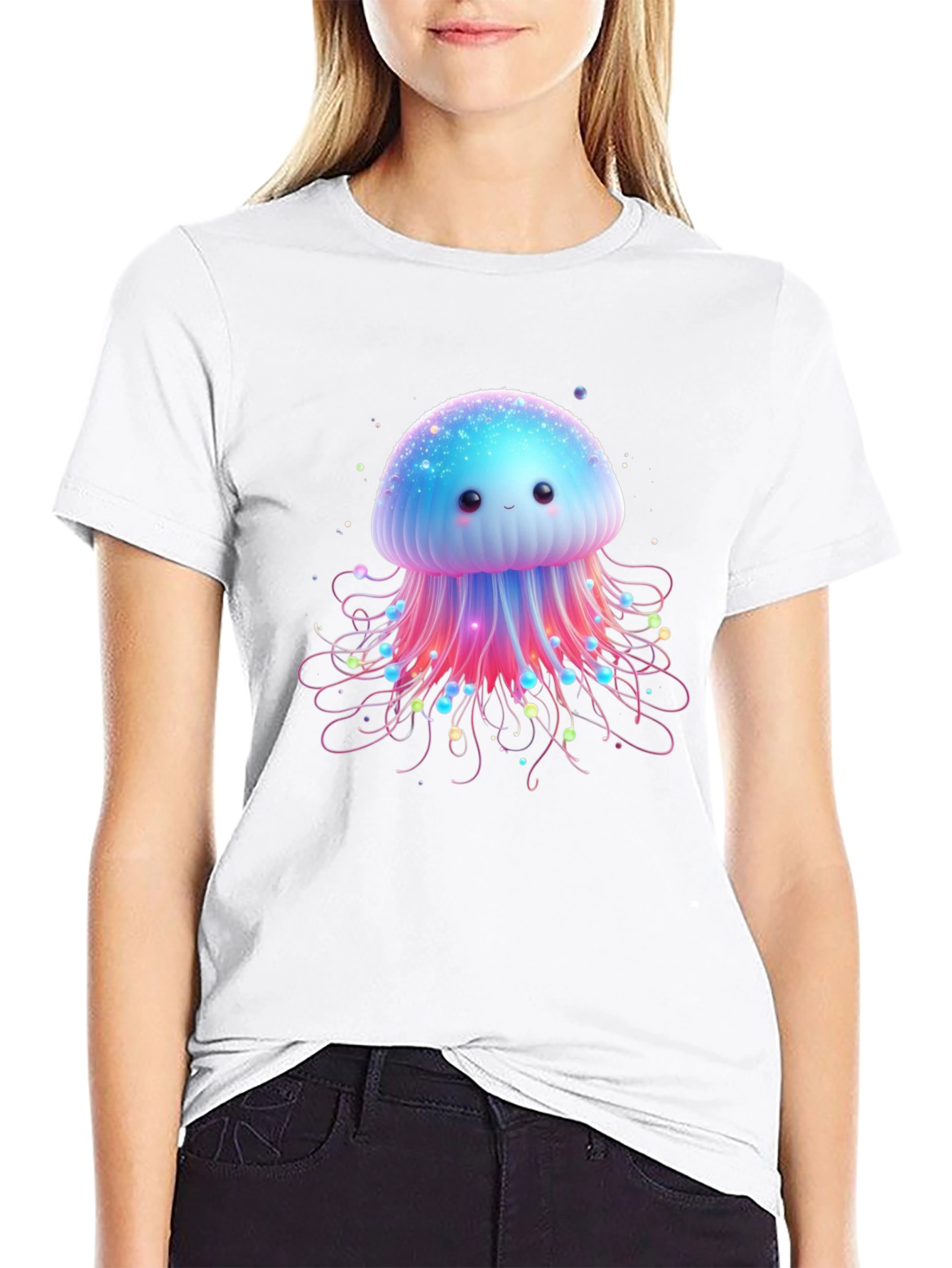 Black Cute Jellyfish Graphic Tee - Soft Cotton Comfort view 9