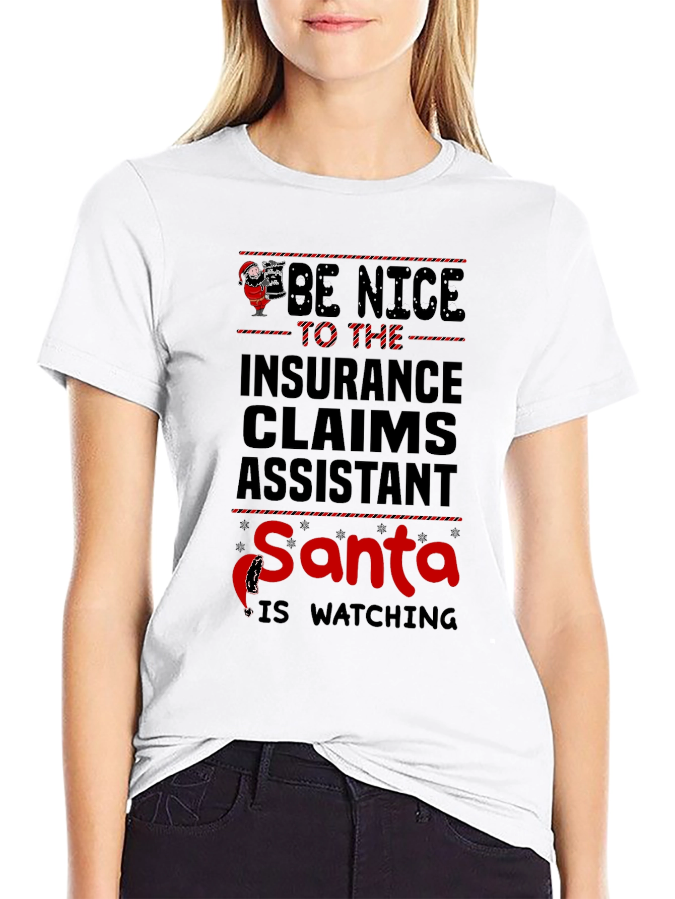 Black Be Nice to Insurance Claims Assistant Santa T-Shirt view 9