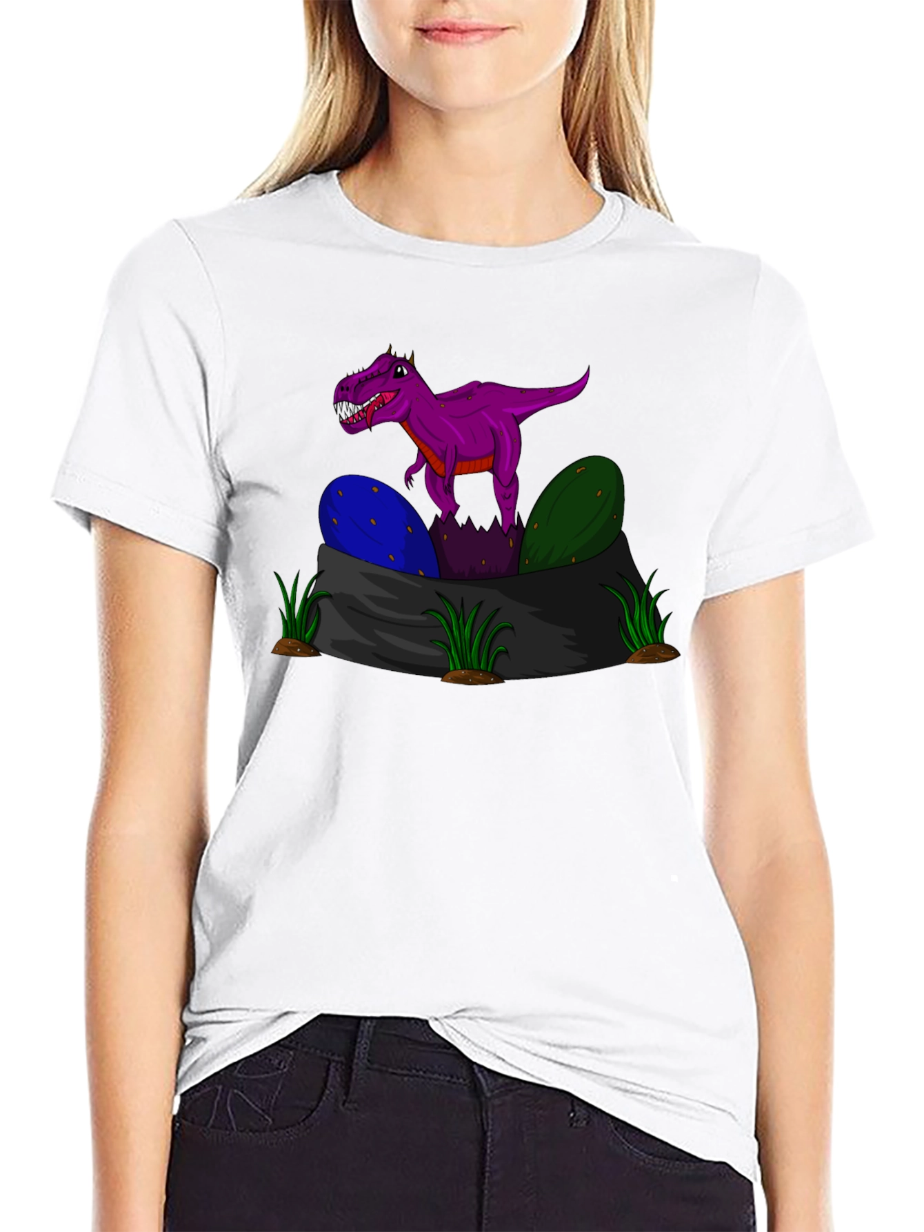Black Dino Hatchling T-Shirt - Purple Rex Graphic Tee view 9