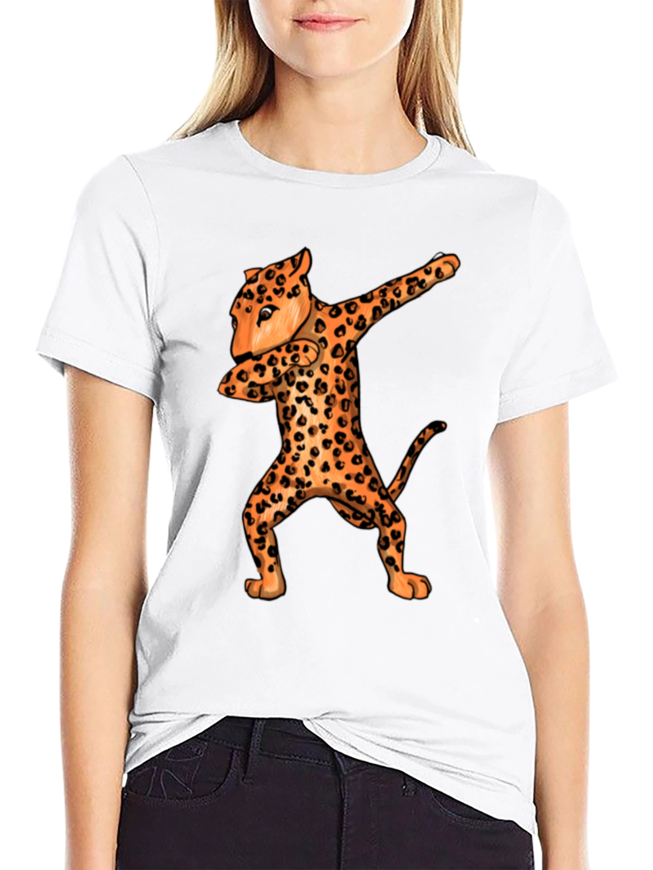 Black Dabbing Leopard Graphic Tee - Black Crew Neck view 9