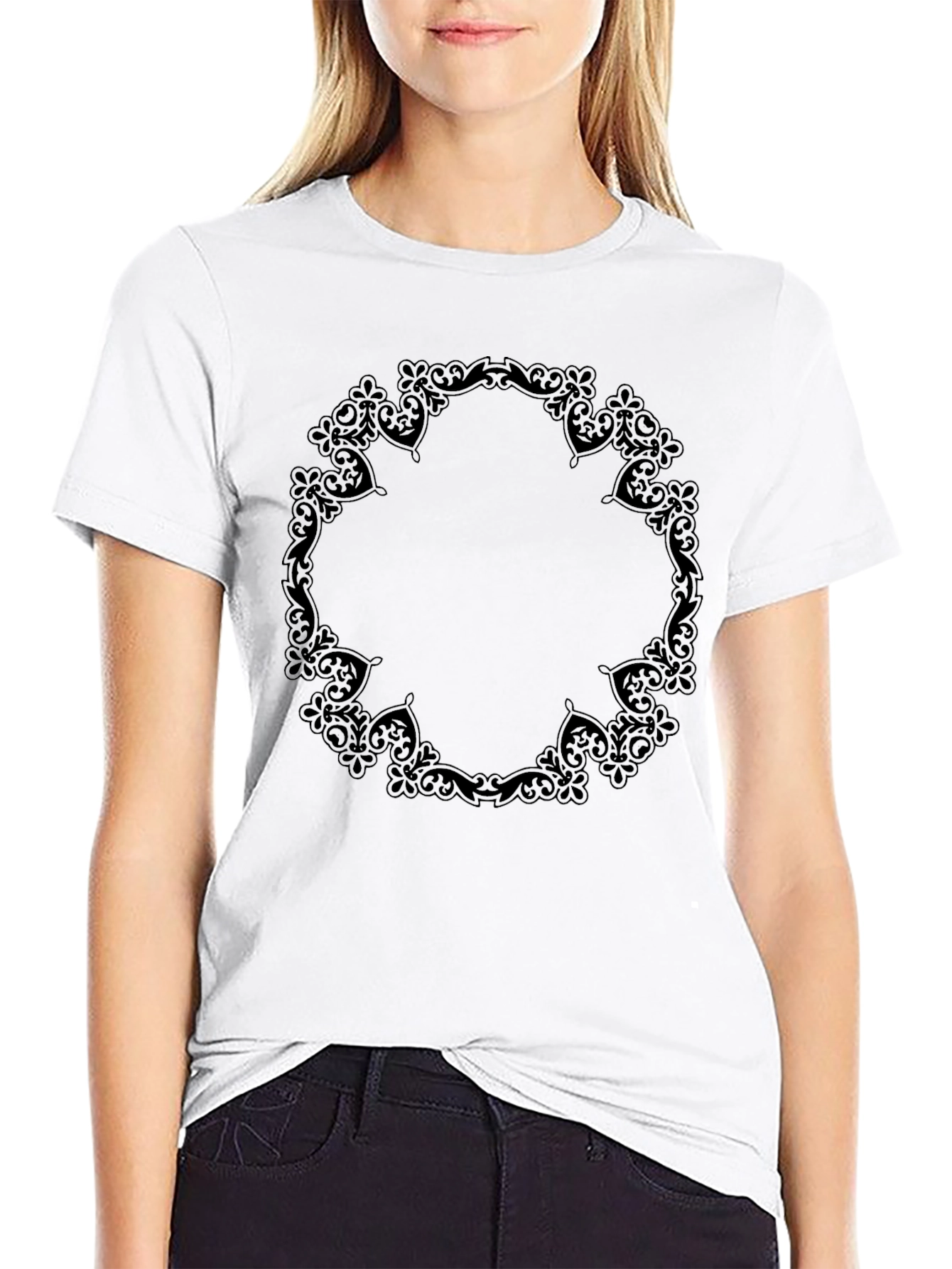 Black Men's Black Tee with Ornate Circle Design view 9