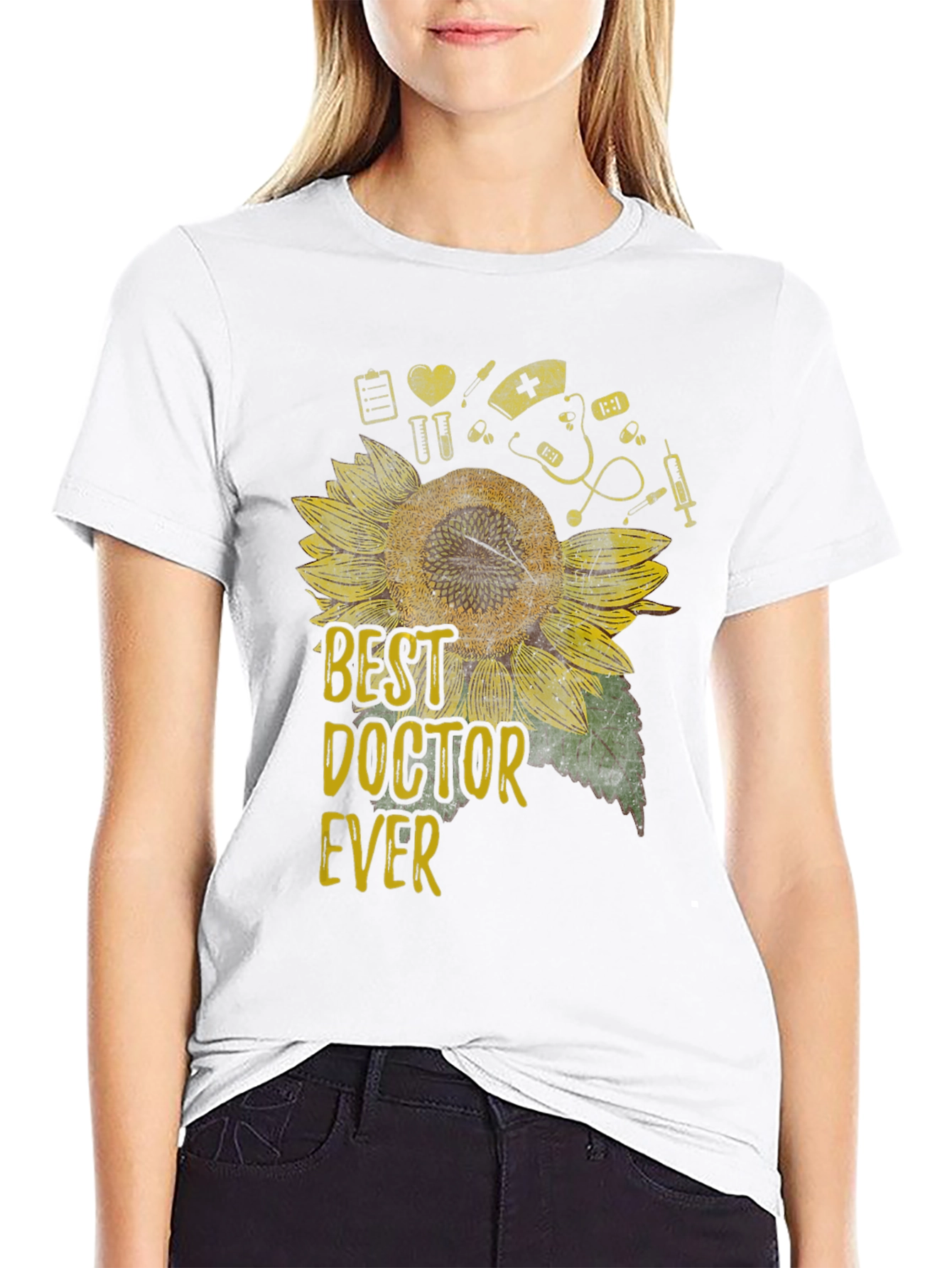 Black Best Doctor Ever Sunflower Graphic Tee view 9
