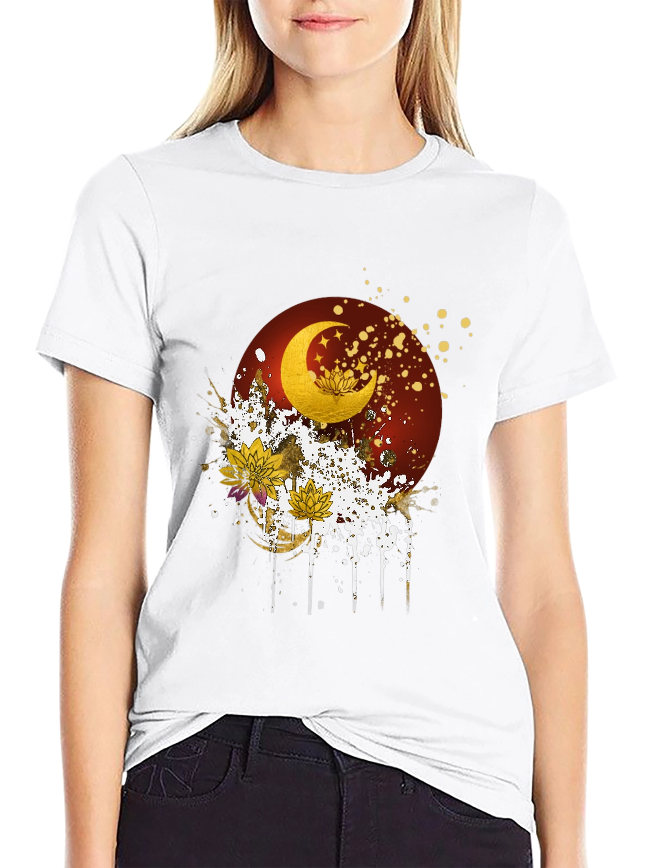 Black Celestial Moon & Lotus Graphic Tee view 9