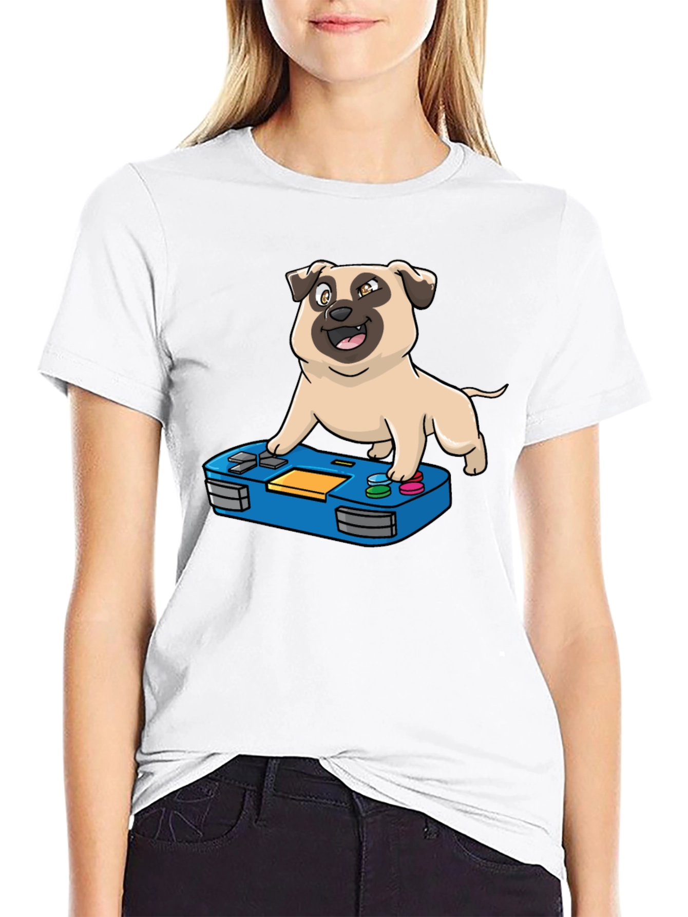 Black Gamer Pug Graphic T-Shirt - Black view 9