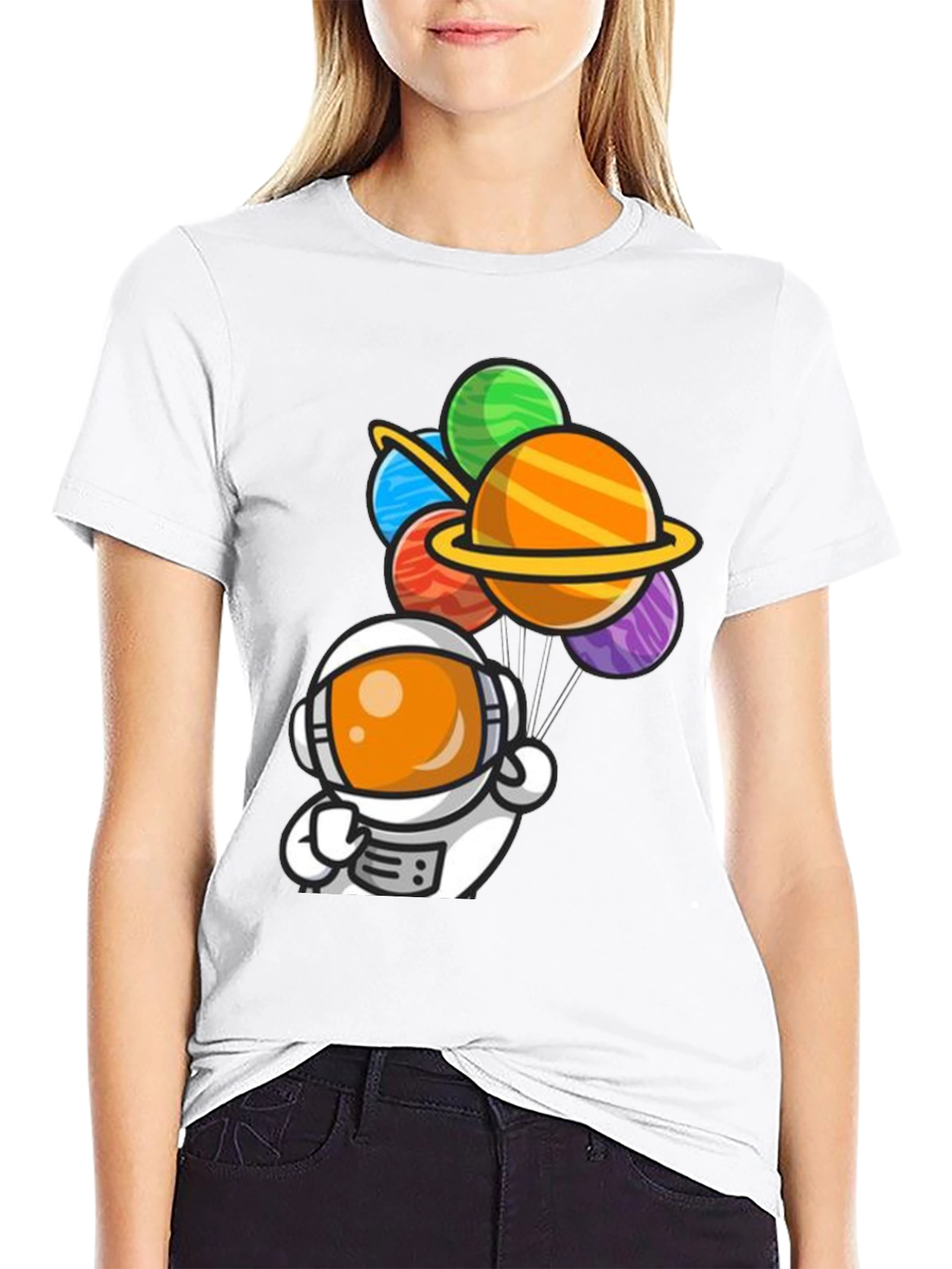 Black Astronaut Planet Balloons Graphic Tee view 9
