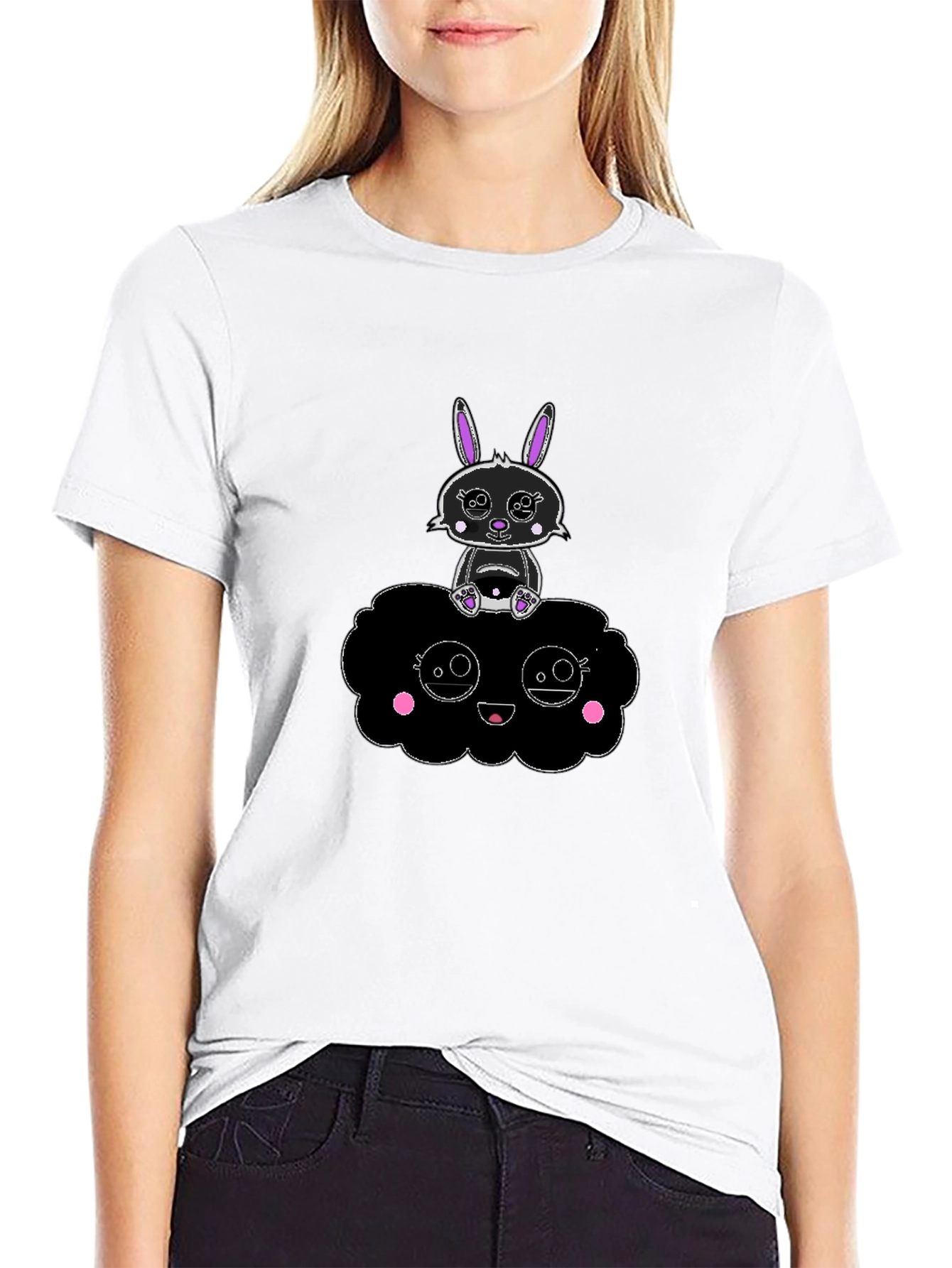 Black Bunny Cloud Graphic Tee - Soft Cotton Blend view 9
