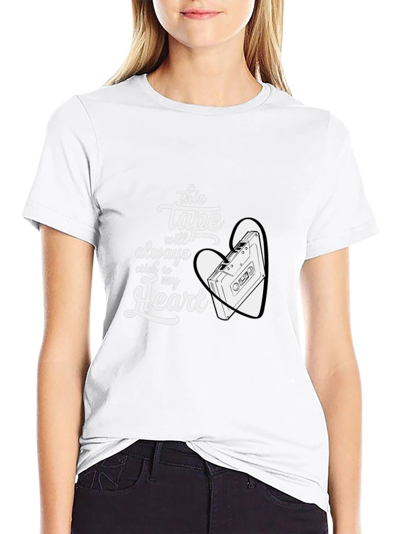 Black Retro Cassette Tape Heart T-Shirt view 9